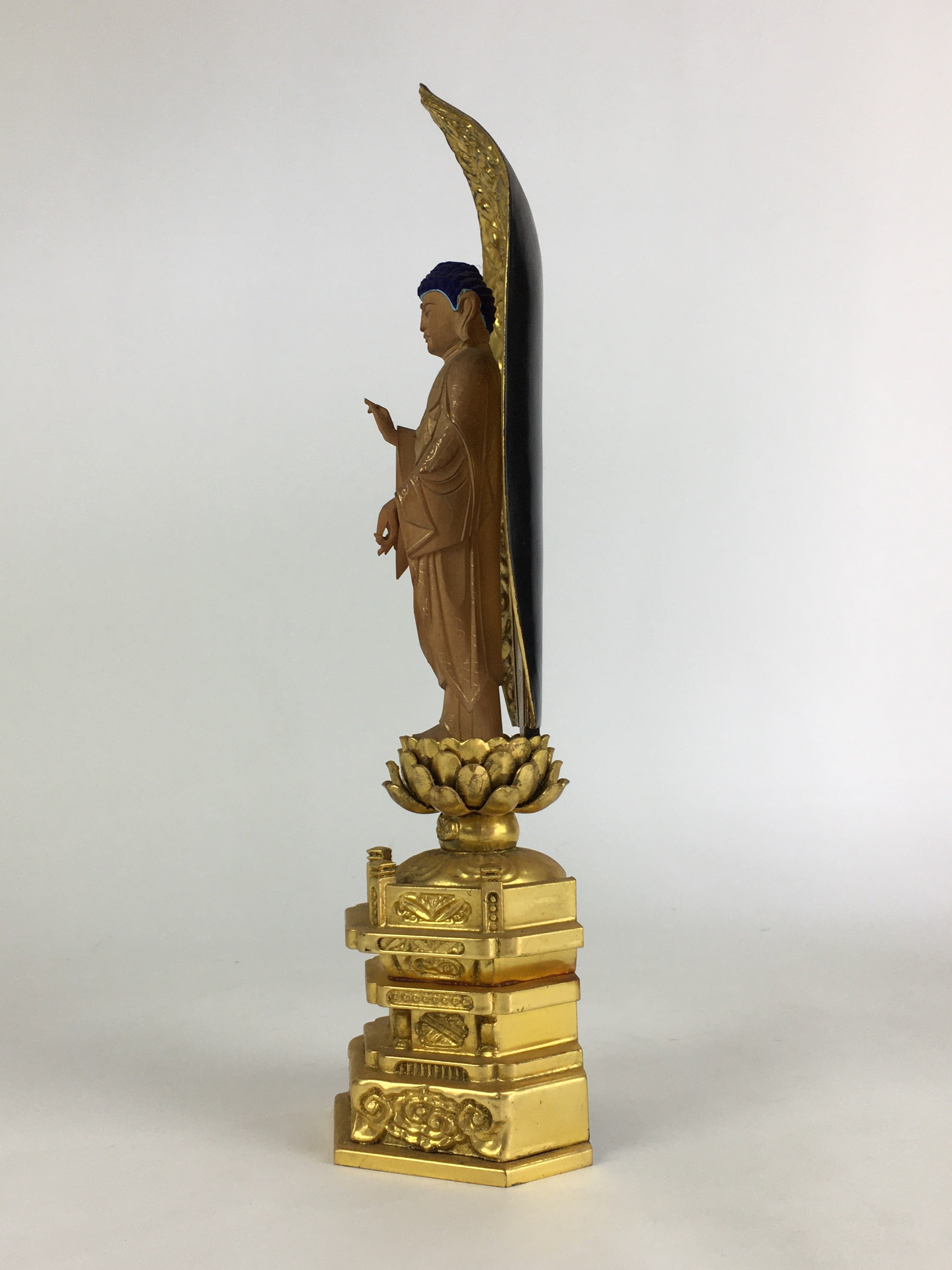 Japanese Wooden Buddhist Altar Statue Vtg Amida-Nyorai Gold Lacquer BD796