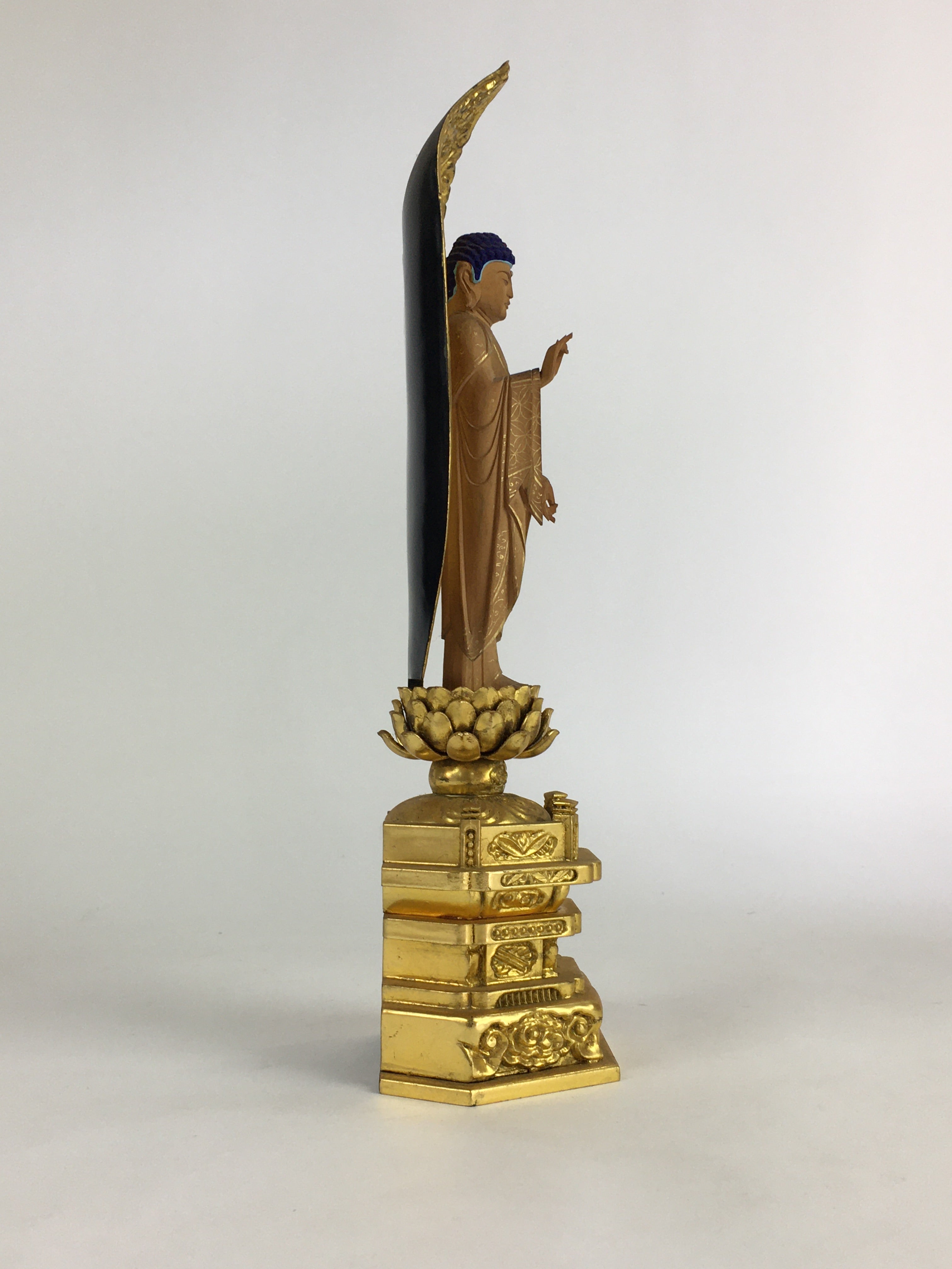 Japanese Wooden Buddhist Altar Statue Vtg Amida-Nyorai Gold Lacquer BD796