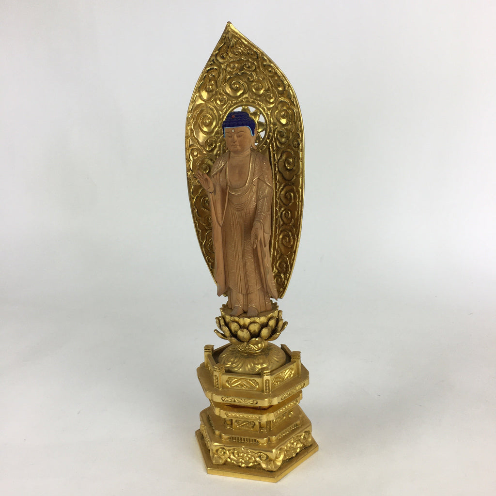 Japanese Wooden Buddhist Altar Statue Vtg Amida-Nyorai Gold Lacquer BD796