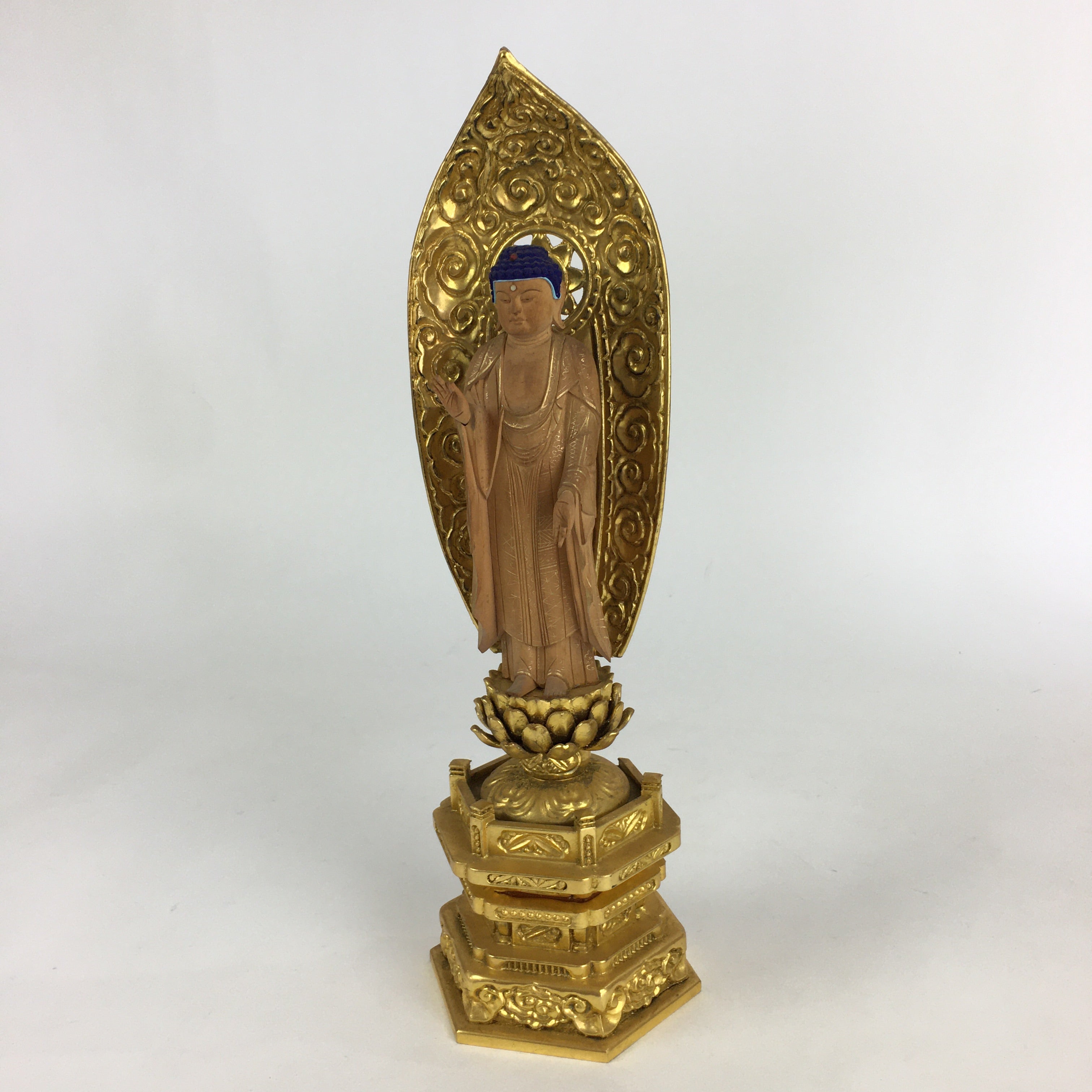 Japanese Wooden Buddhist Altar Statue Vtg Amida-Nyorai Gold Lacquer BD796