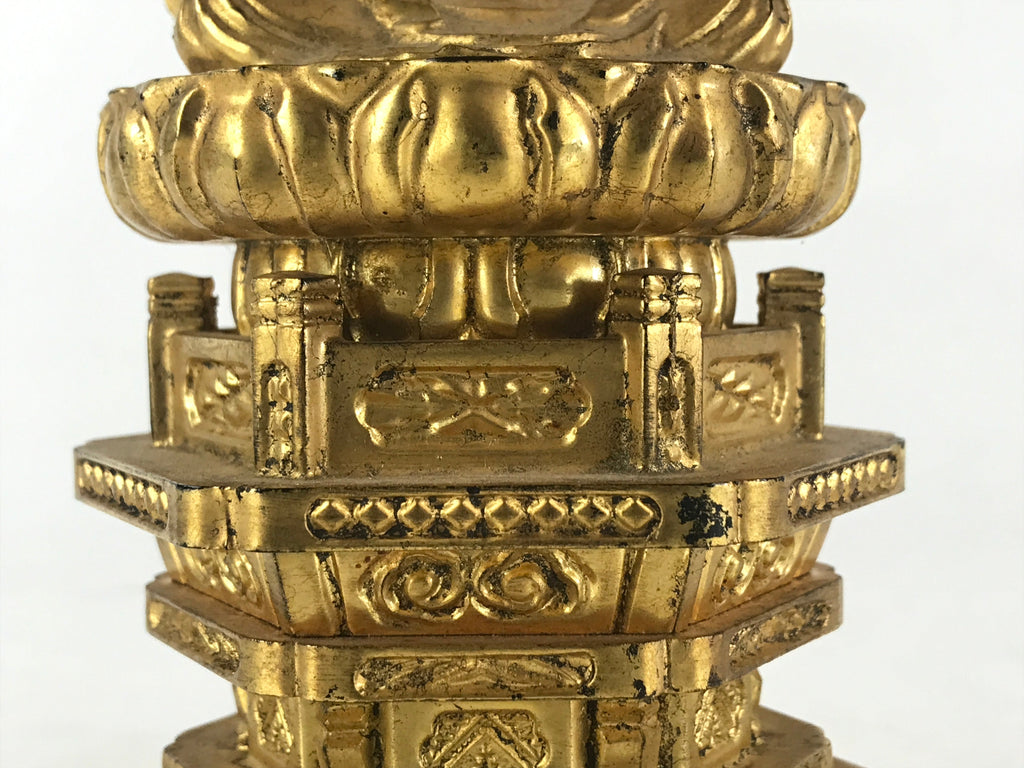 Japanese Wooden Buddhist Altar Statue Vtg Shaka-Nyorai Gold Lacquer Zen BD866