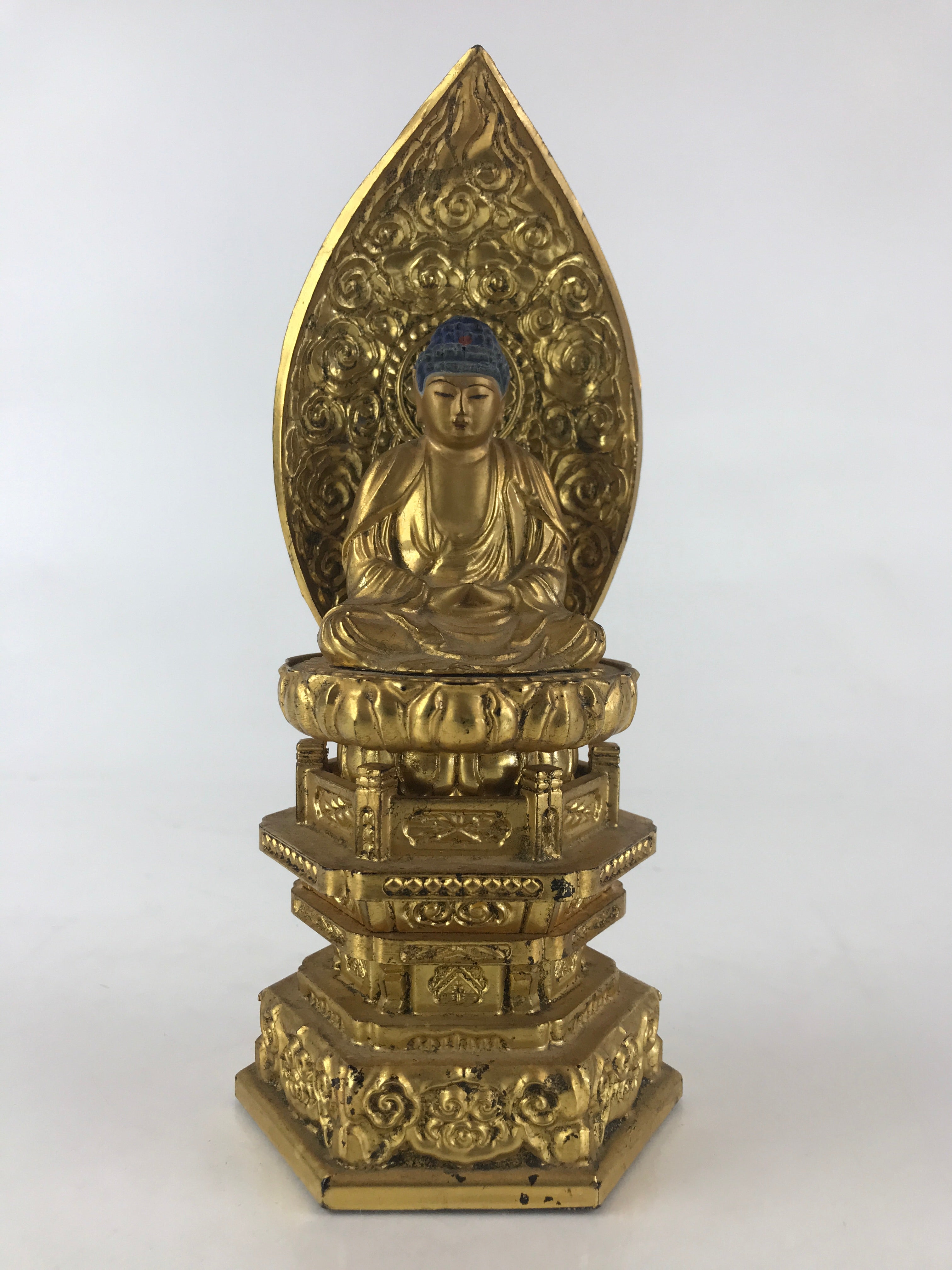 Japanese Wooden Buddhist Altar Statue Vtg Shaka-Nyorai Gold Lacquer Zen BD866
