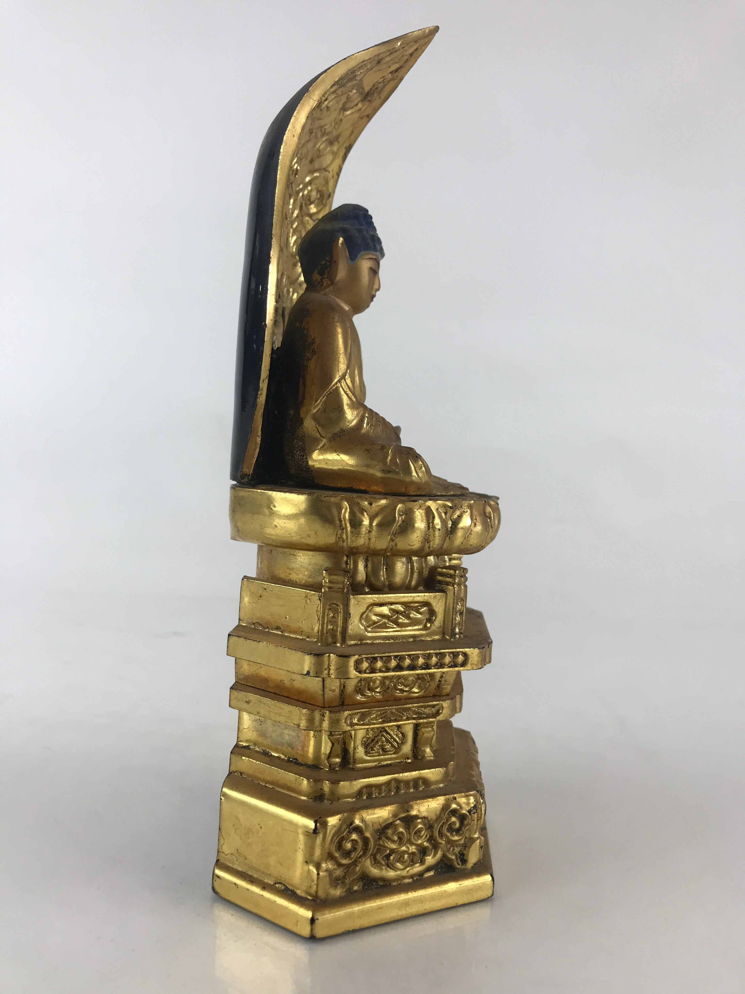 Japanese Wooden Buddhist Altar Statue Vtg Shaka-Nyorai Gold Lacquer Zen BD866