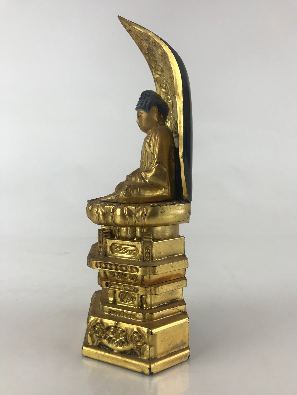 Japanese Wooden Buddhist Altar Statue Vtg Shaka-Nyorai Gold Lacquer Zen BD866