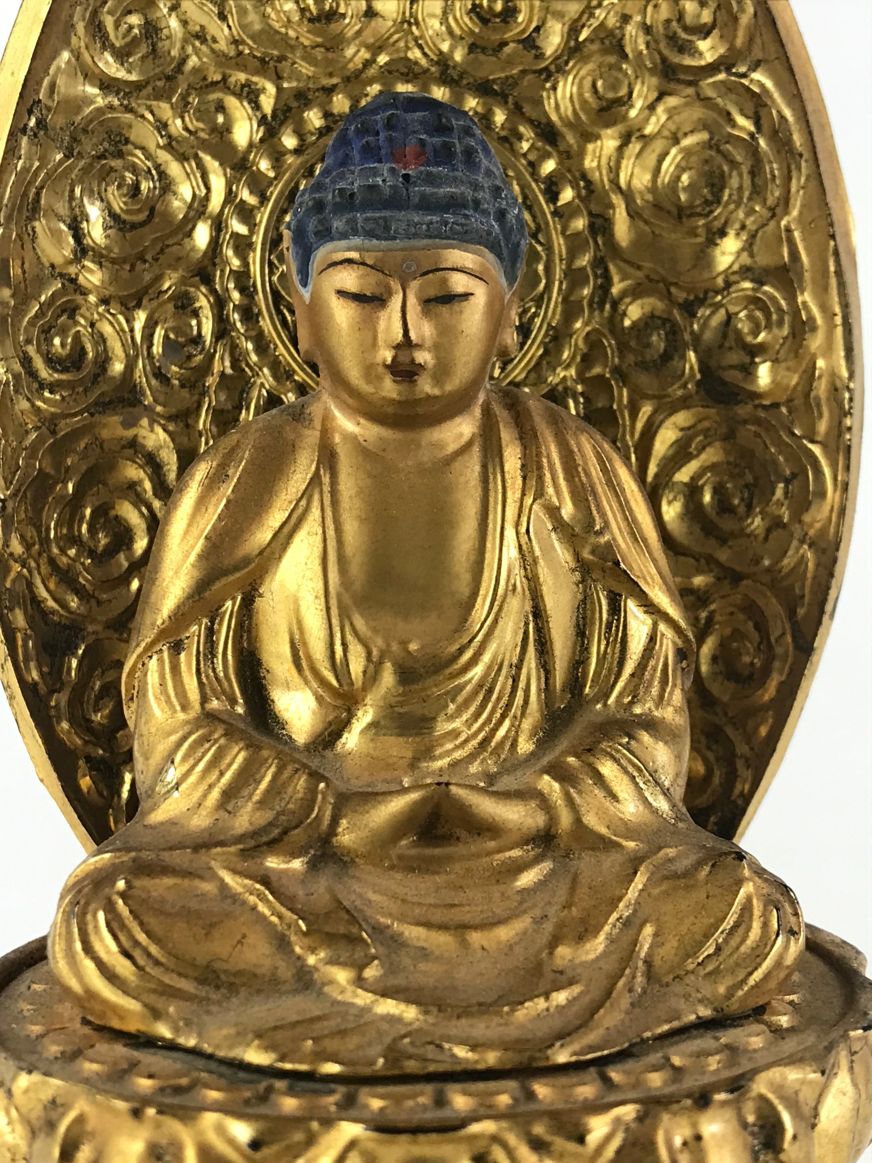 Japanese Wooden Buddhist Altar Statue Vtg Shaka-Nyorai Gold Lacquer Zen BD866