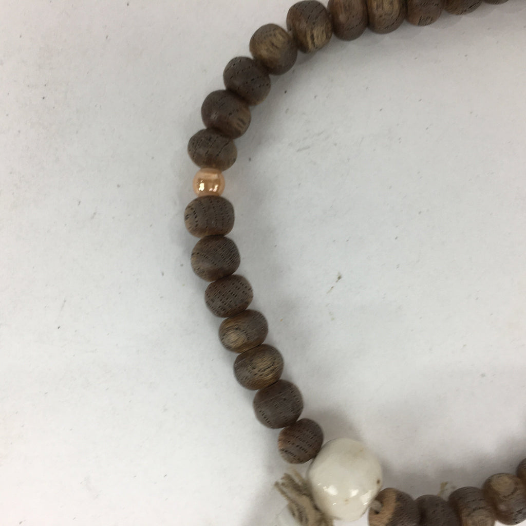 Japanese Wooden Buddhist Prayer Beads Vtg Brown Juzu Rosary Bracelet JZ62