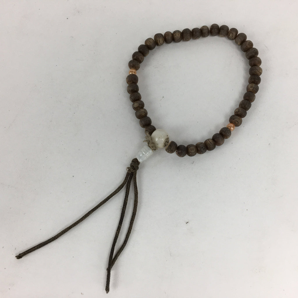 Japanese Wooden Buddhist Prayer Beads Vtg Brown Juzu Rosary Bracelet JZ62