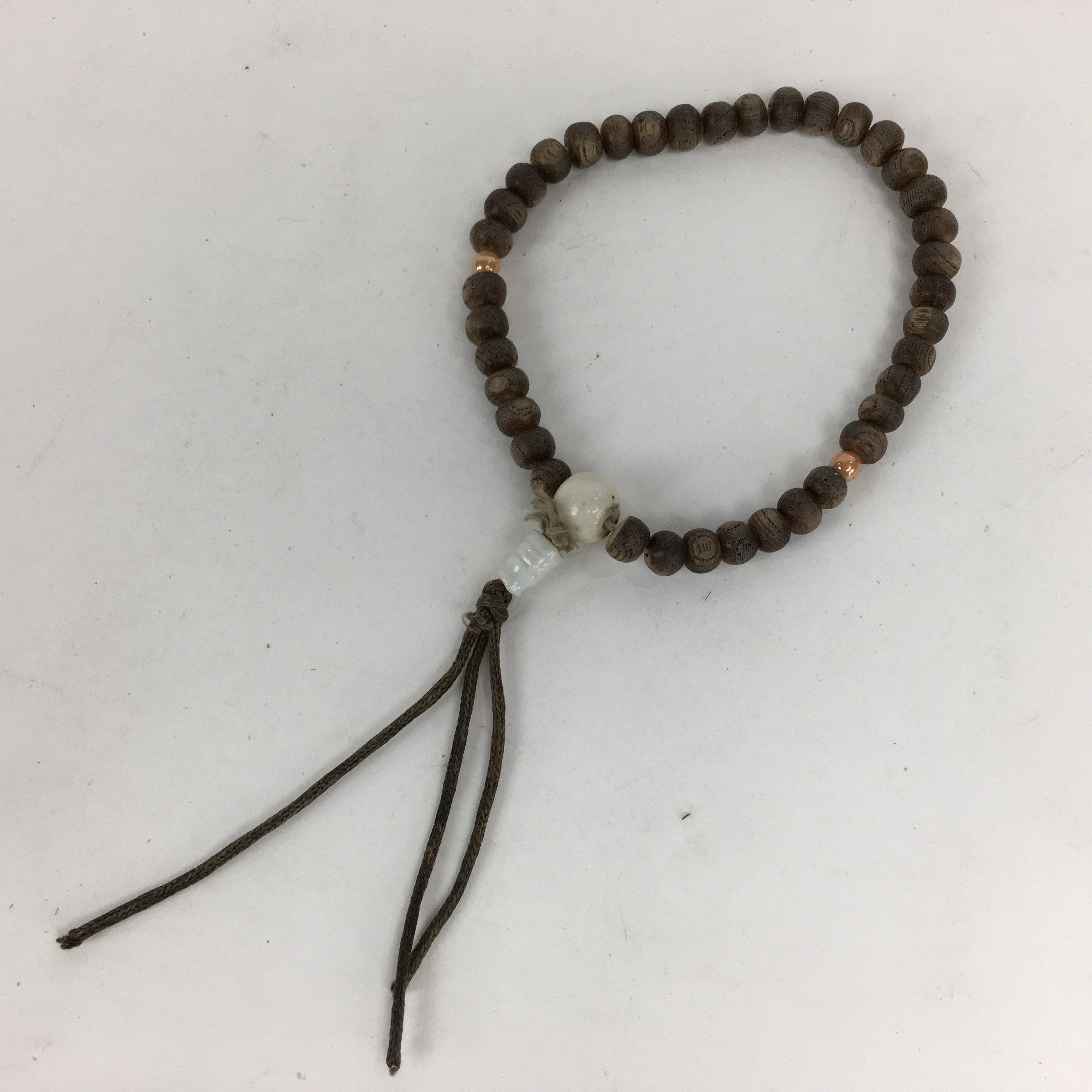 Japanese Wooden Buddhist Prayer Beads Vtg Brown Juzu Rosary Bracelet JZ62