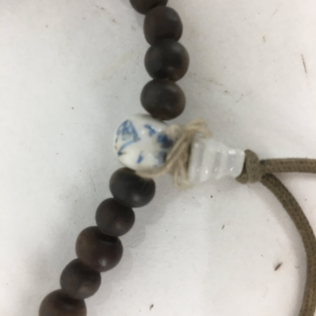Japanese Wooden Buddhist Prayer Beads Vtg Brown Juzu Rosary Bracelet JZ63
