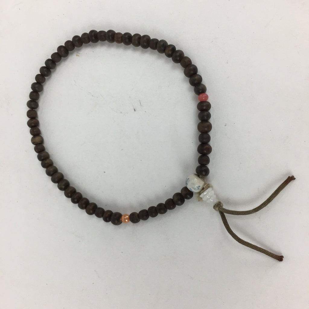 Japanese Wooden Buddhist Prayer Beads Vtg Brown Juzu Rosary Bracelet JZ63