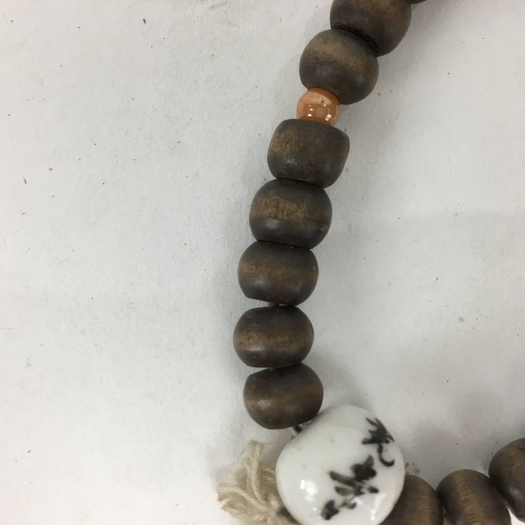 Japanese Wooden Buddhist Prayer Beads Vtg Brown Juzu Rosary Bracelet JZ64