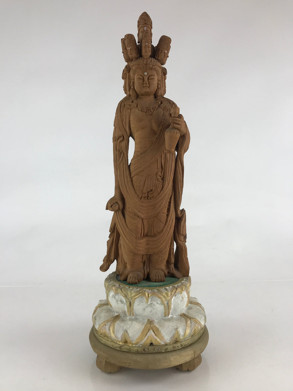 Japanese Wooden Buddhist Statue 11 faces Kannon Bosatsu Ekādaśamukha BD873