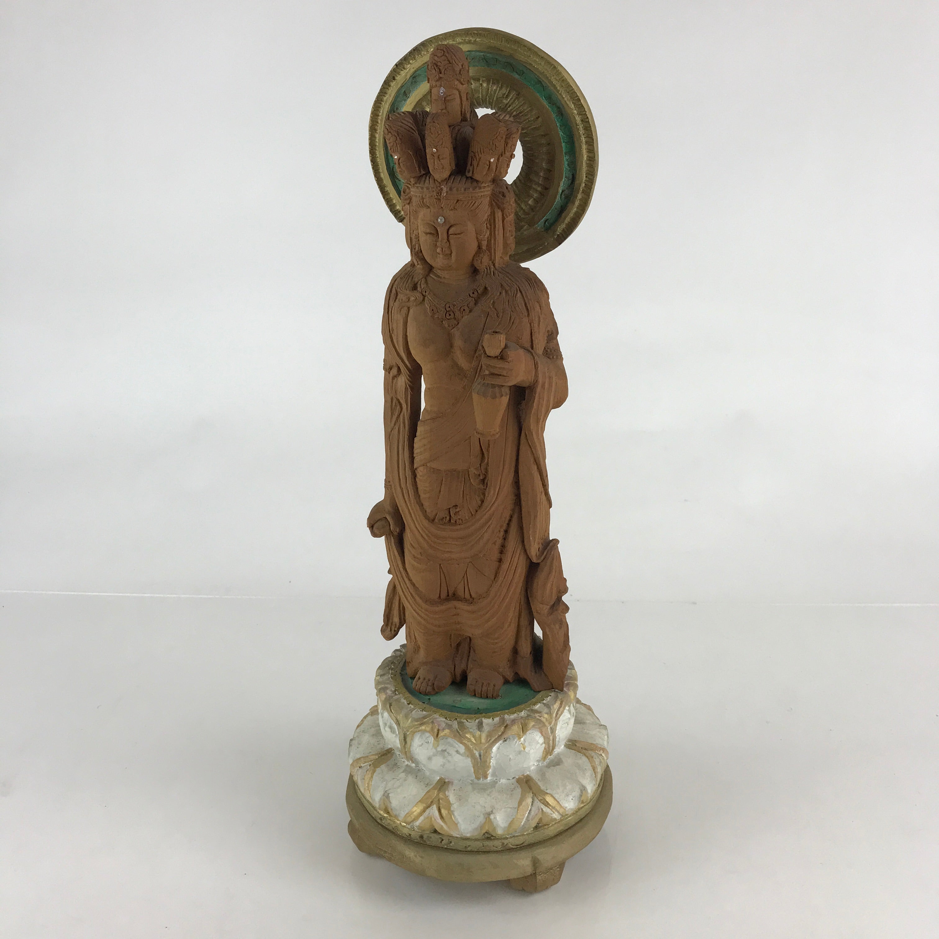 Japanese Wooden Buddhist Statue 11 faces Kannon Bosatsu Ekādaśamukha BD873