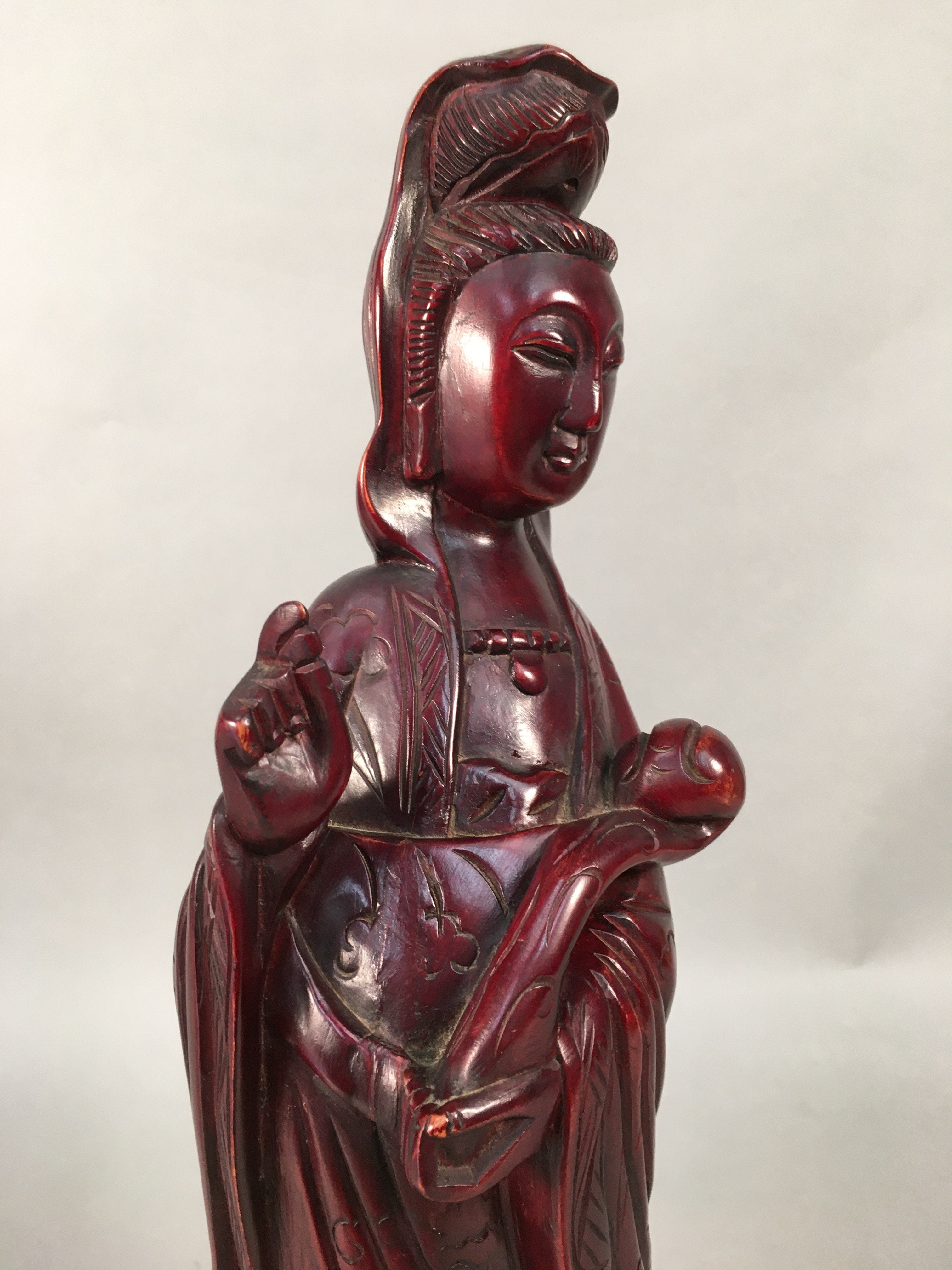 Japanese Wooden Buddhist Statue Vtg Figurine Kannon Bosatsu Dragon BD611