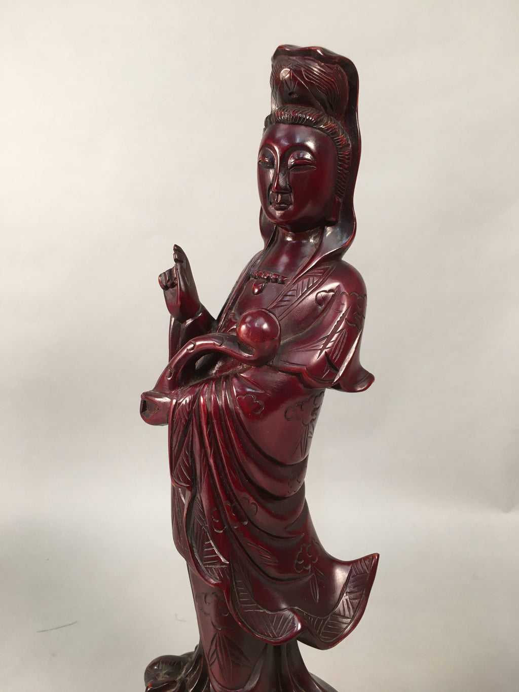 Japanese Wooden Buddhist Statue Vtg Figurine Kannon Bosatsu Dragon BD611