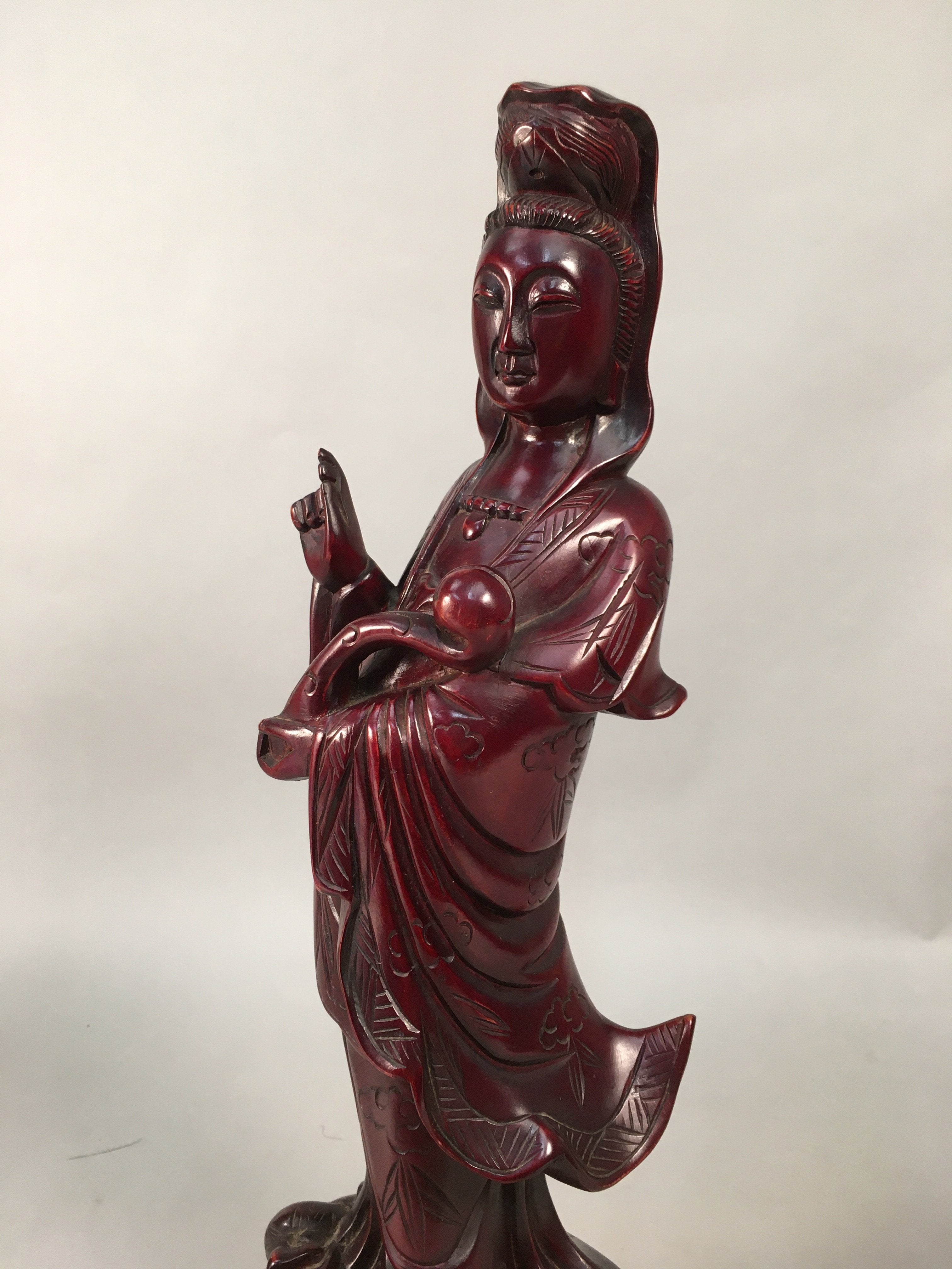 Japanese Wooden Buddhist Statue Vtg Figurine Kannon Bosatsu Dragon BD611