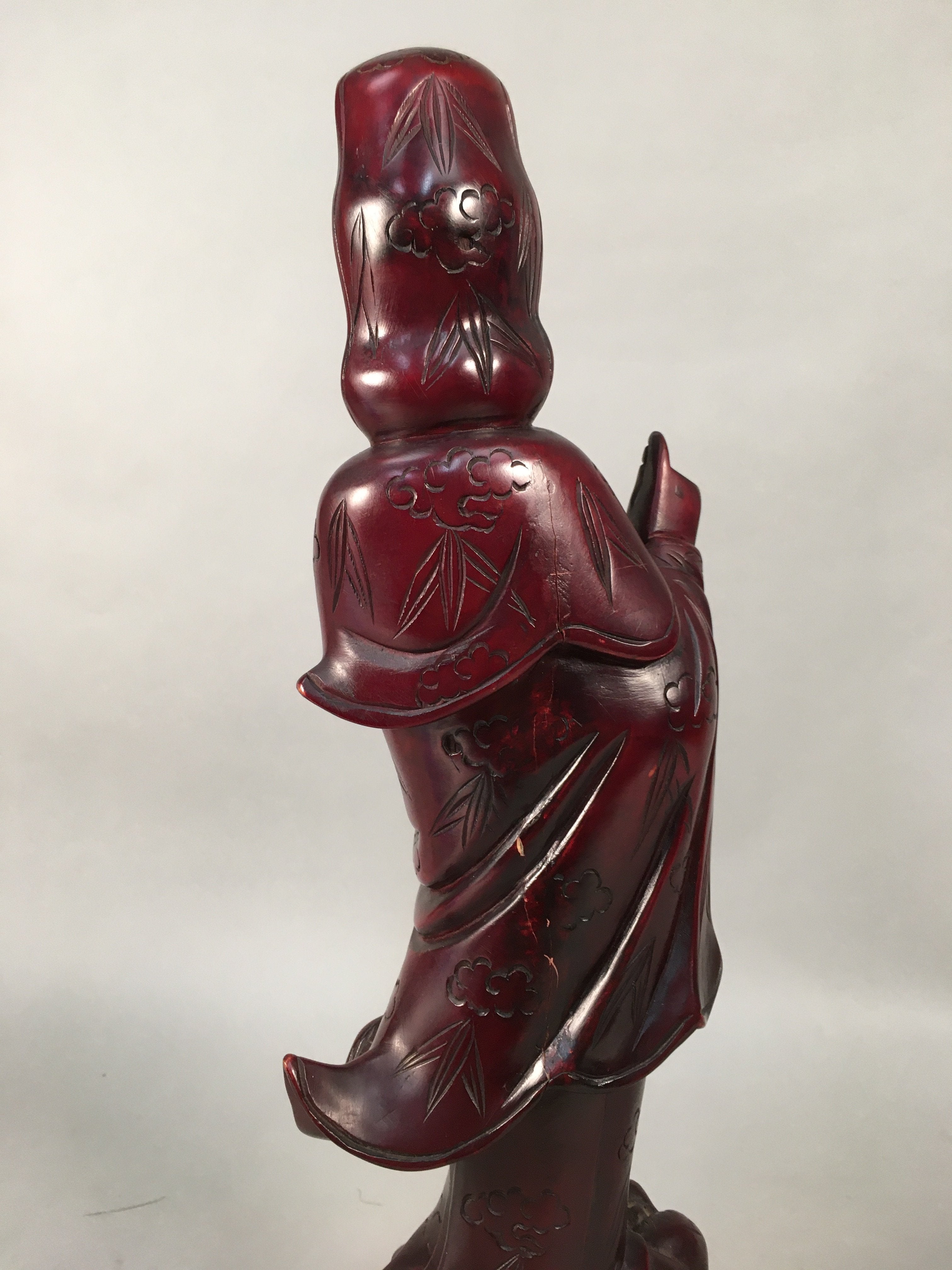Japanese Wooden Buddhist Statue Vtg Figurine Kannon Bosatsu Dragon BD611