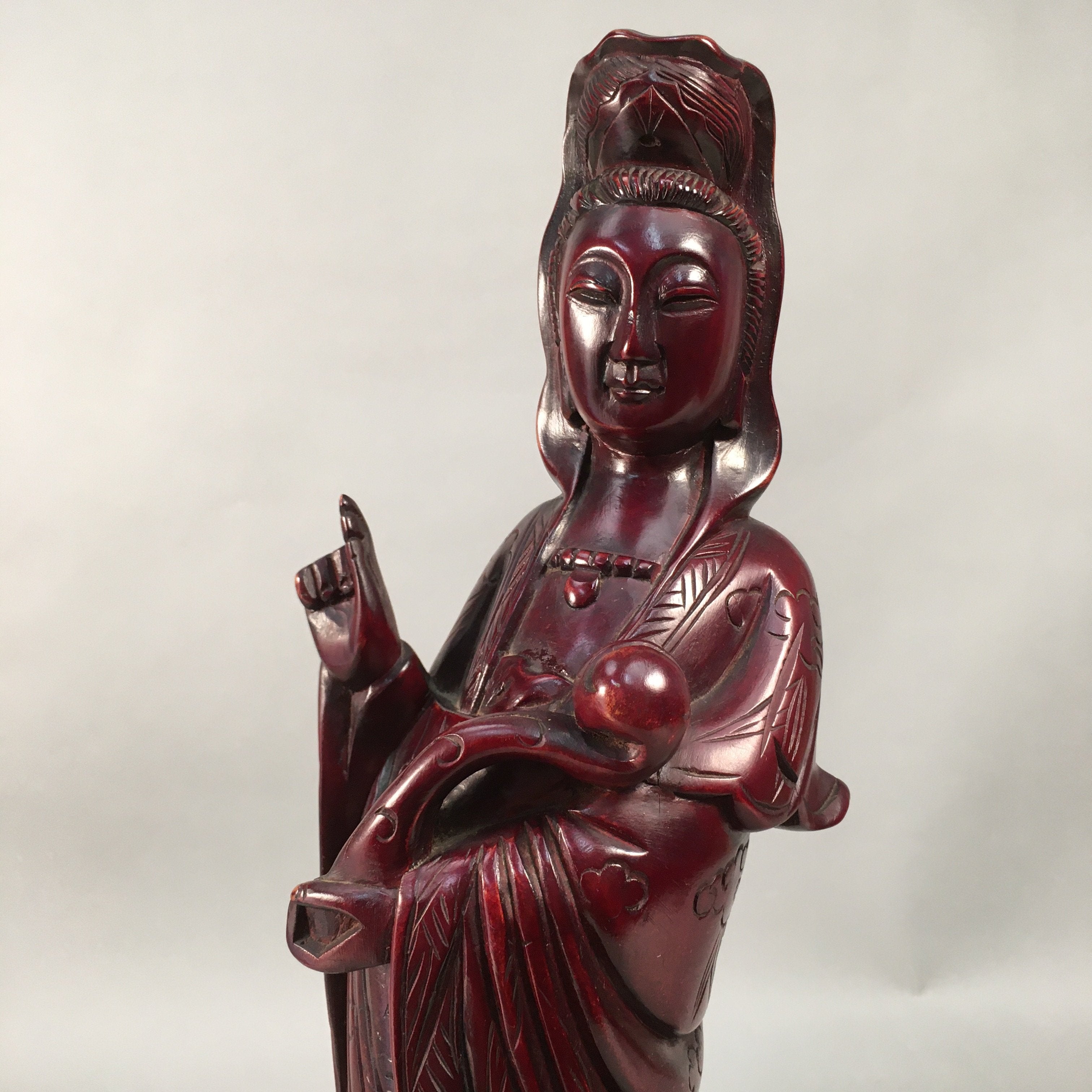 Japanese Wooden Buddhist Statue Vtg Figurine Kannon Bosatsu Dragon BD611