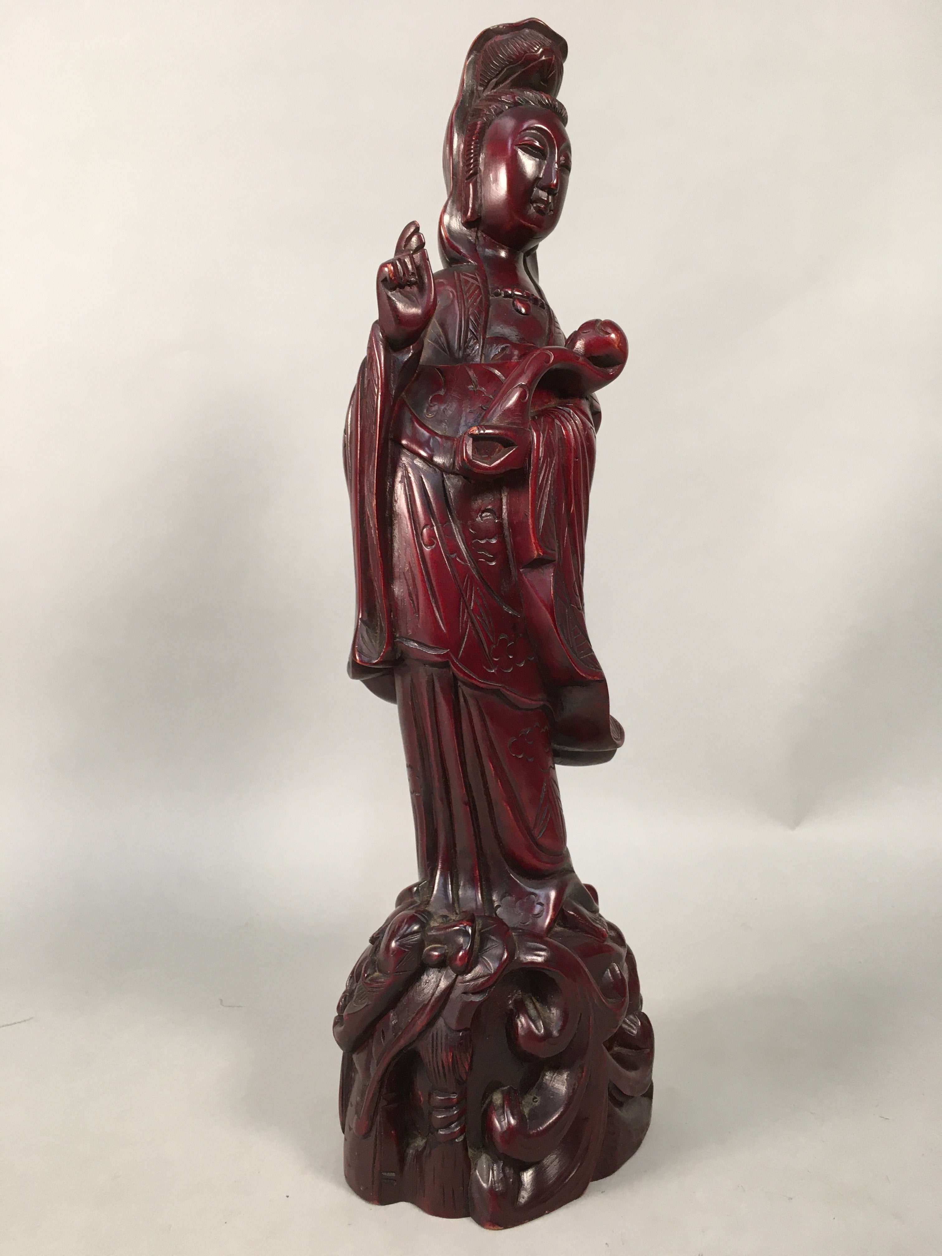 Japanese Wooden Buddhist Statue Vtg Figurine Kannon Bosatsu Dragon BD611