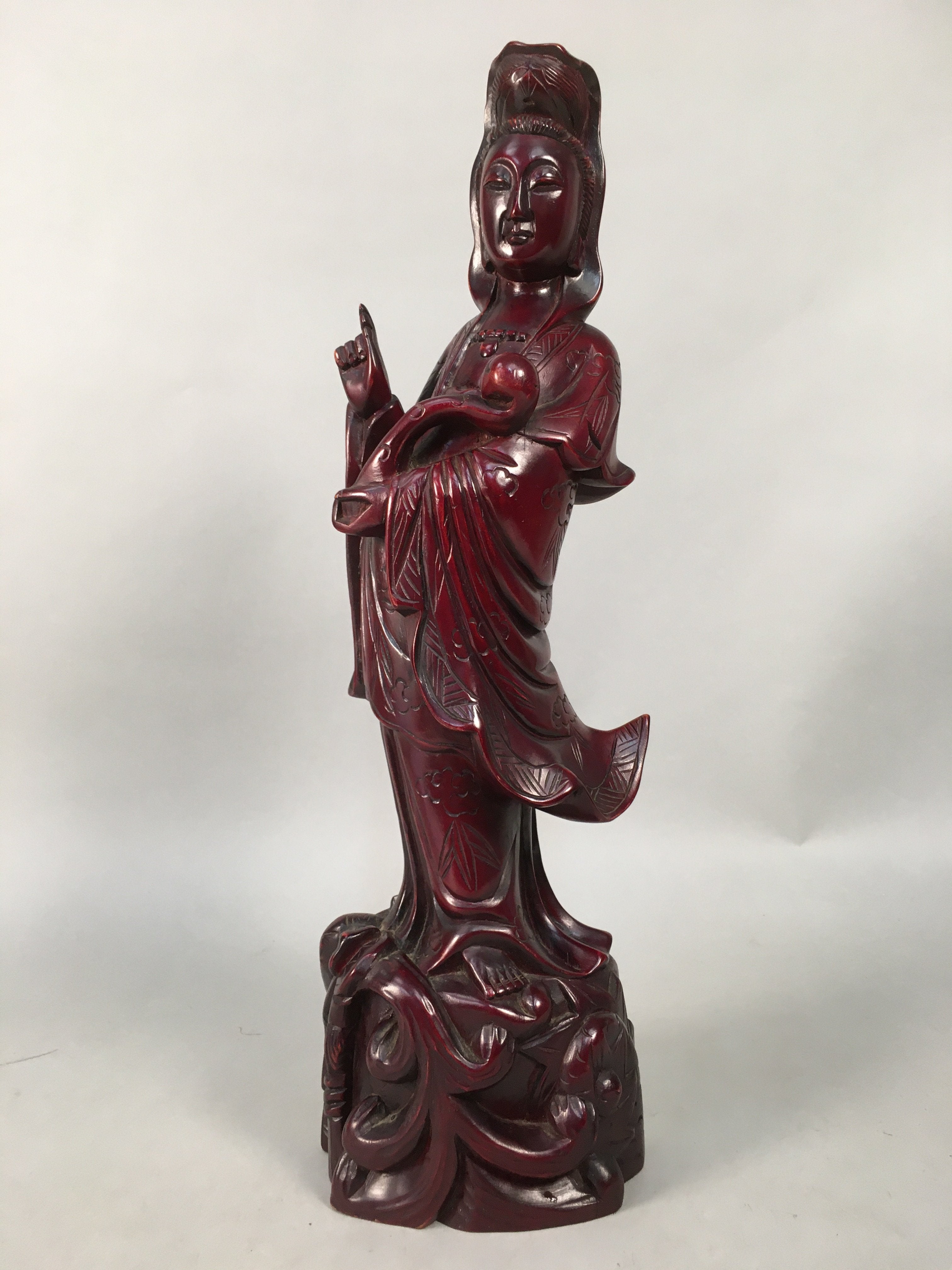Japanese Wooden Buddhist Statue Vtg Figurine Kannon Bosatsu Dragon BD611