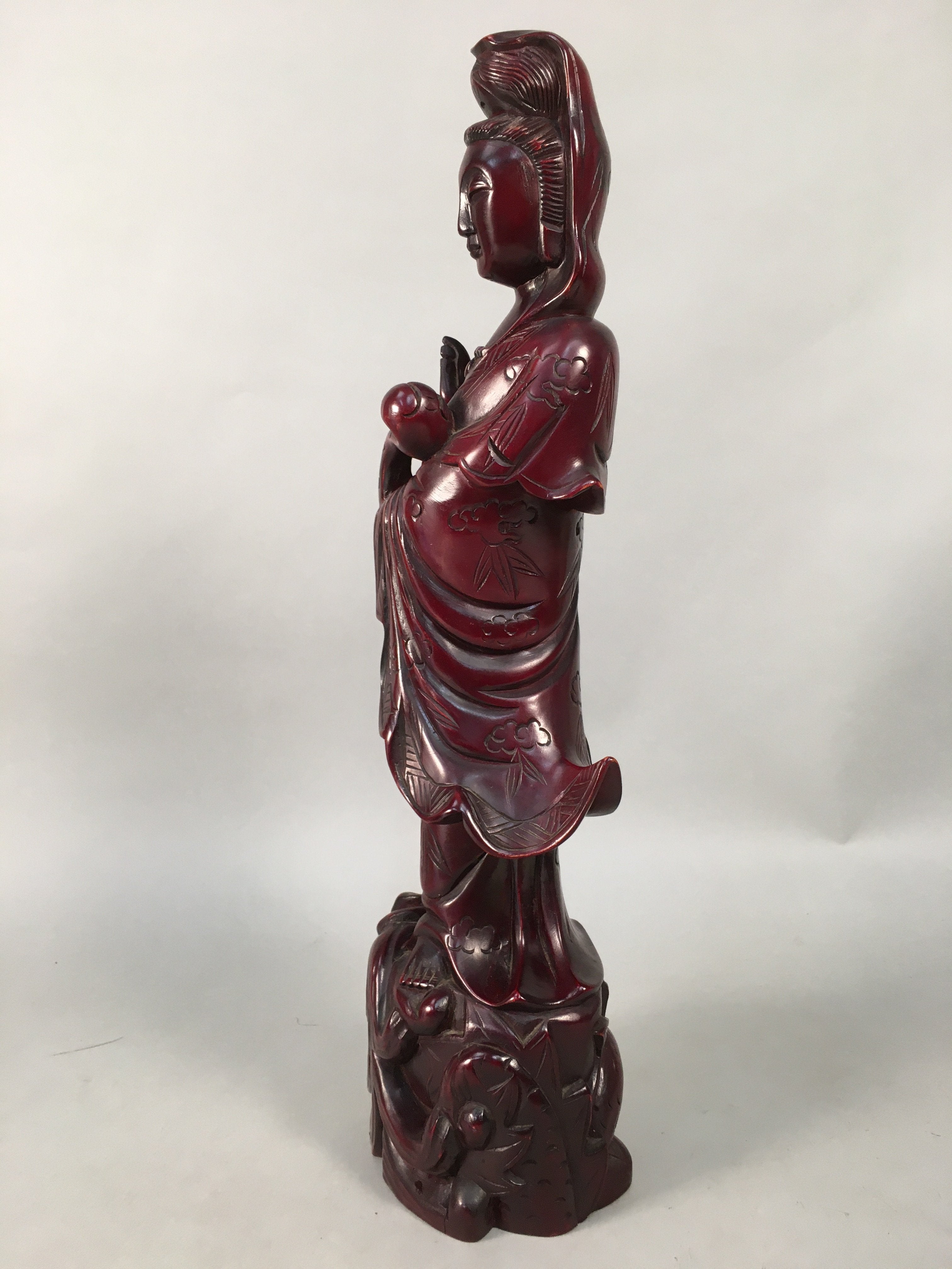 Japanese Wooden Buddhist Statue Vtg Figurine Kannon Bosatsu Dragon BD611