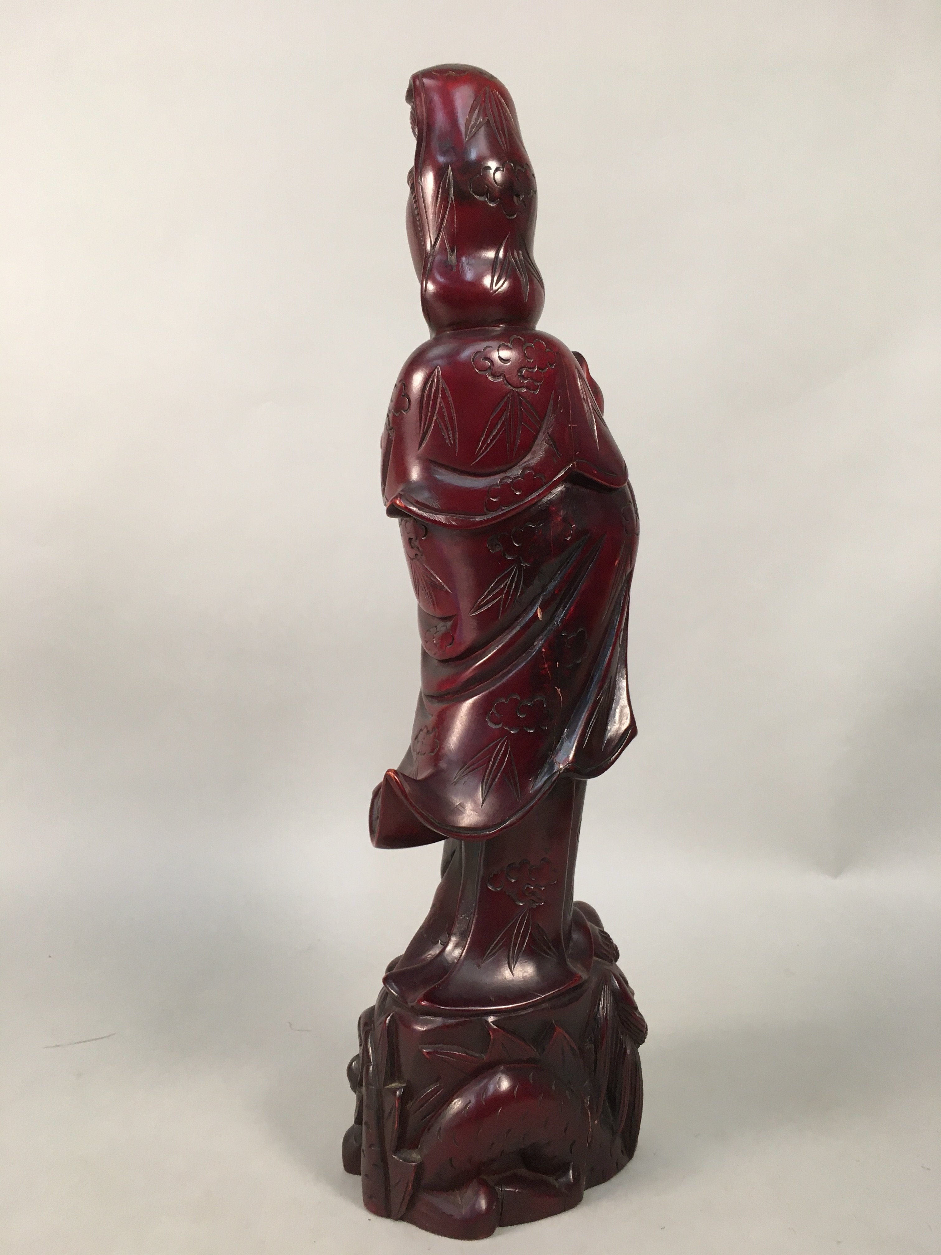 Japanese Wooden Buddhist Statue Vtg Figurine Kannon Bosatsu Dragon BD611