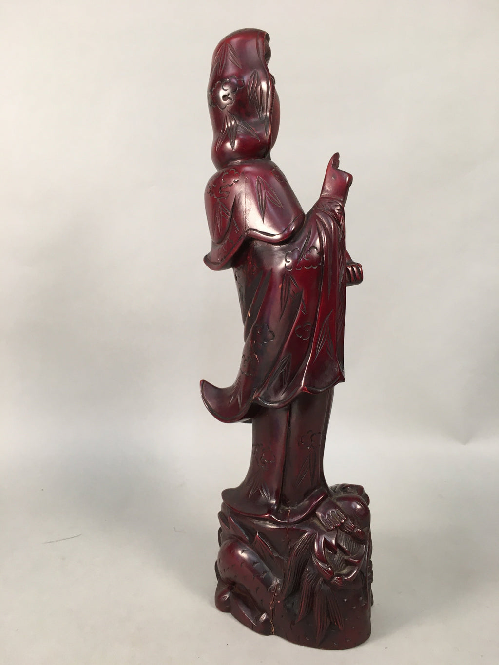 Japanese Wooden Buddhist Statue Vtg Figurine Kannon Bosatsu Dragon BD611