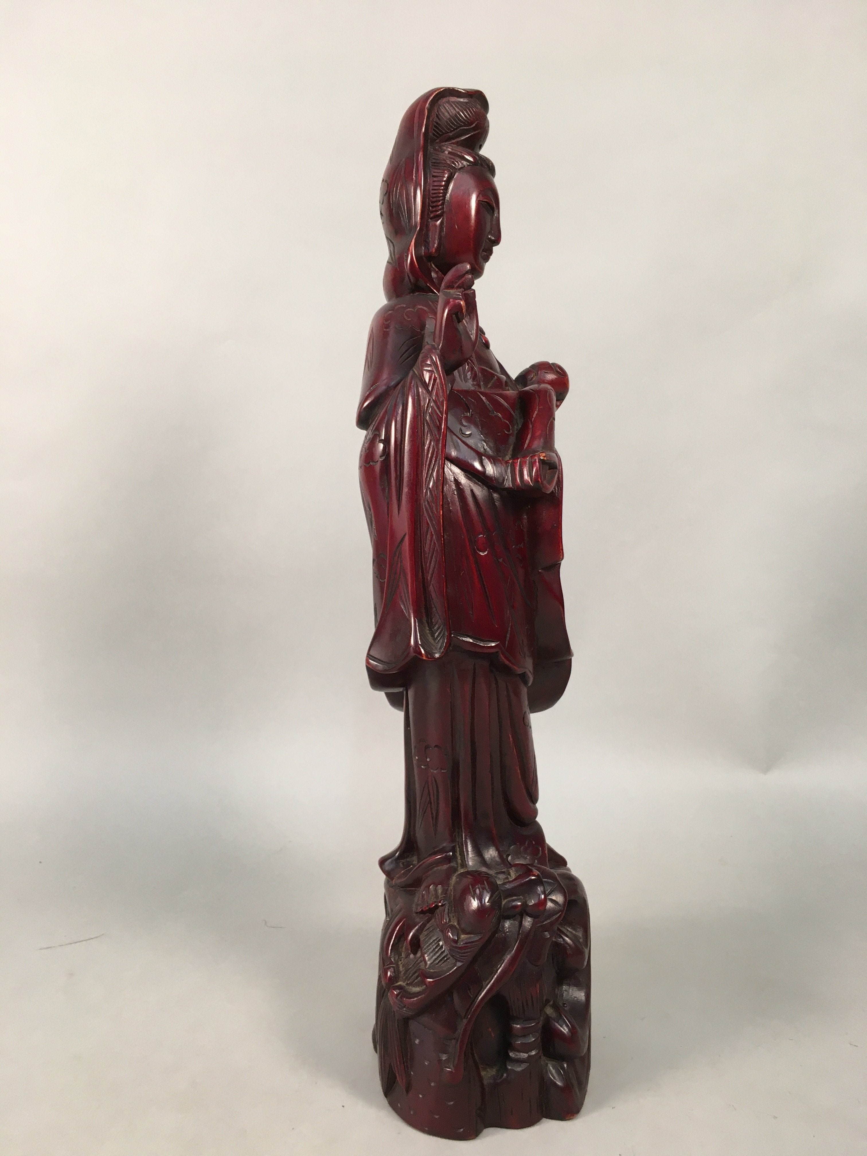 Japanese Wooden Buddhist Statue Vtg Figurine Kannon Bosatsu Dragon BD611