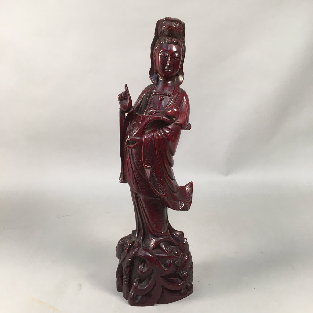 Japanese Wooden Buddhist Statue Vtg Figurine Kannon Bosatsu Dragon BD611
