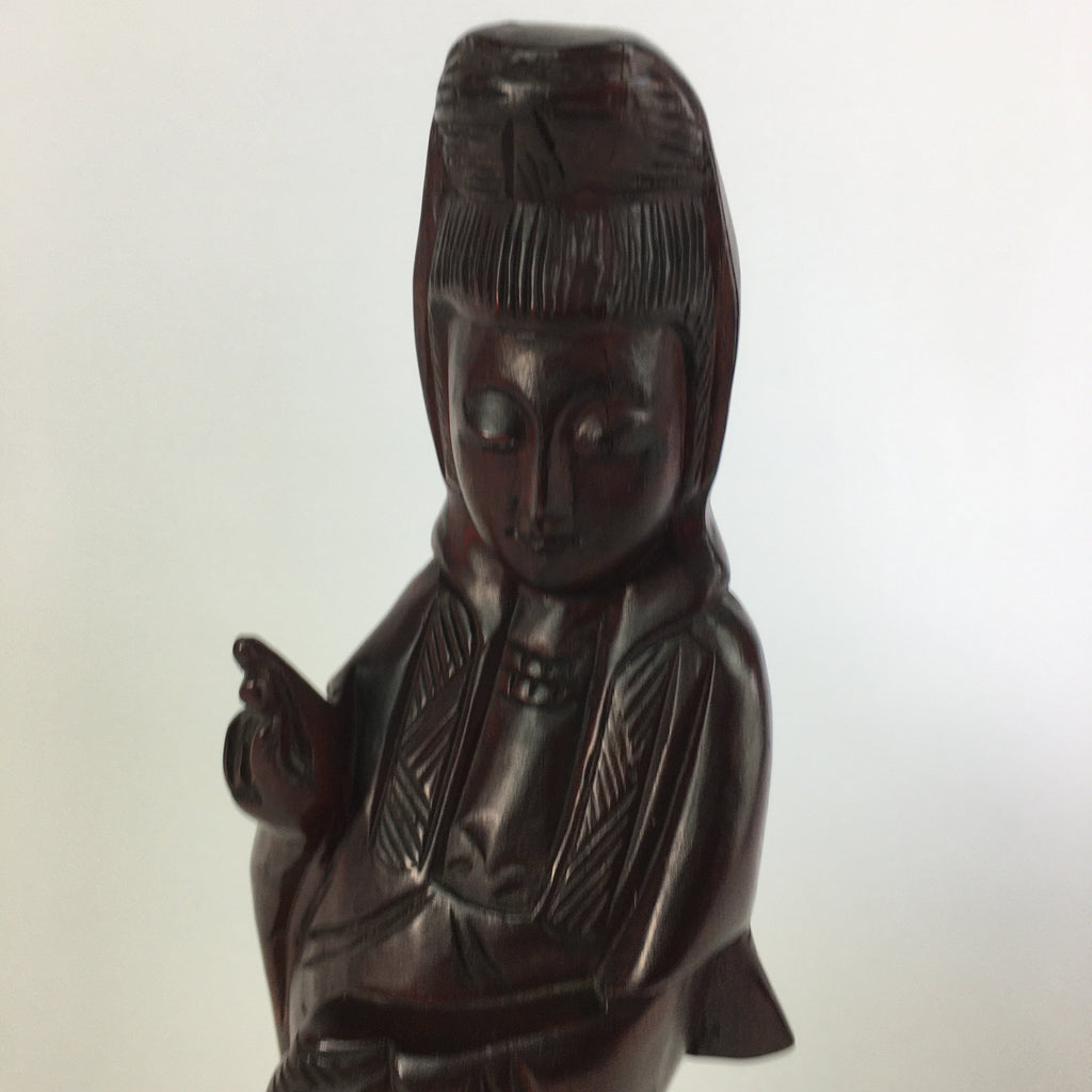 Japanese Wooden Buddhist Statue Vtg Figurine Kannon Bosatsu Fish BD628