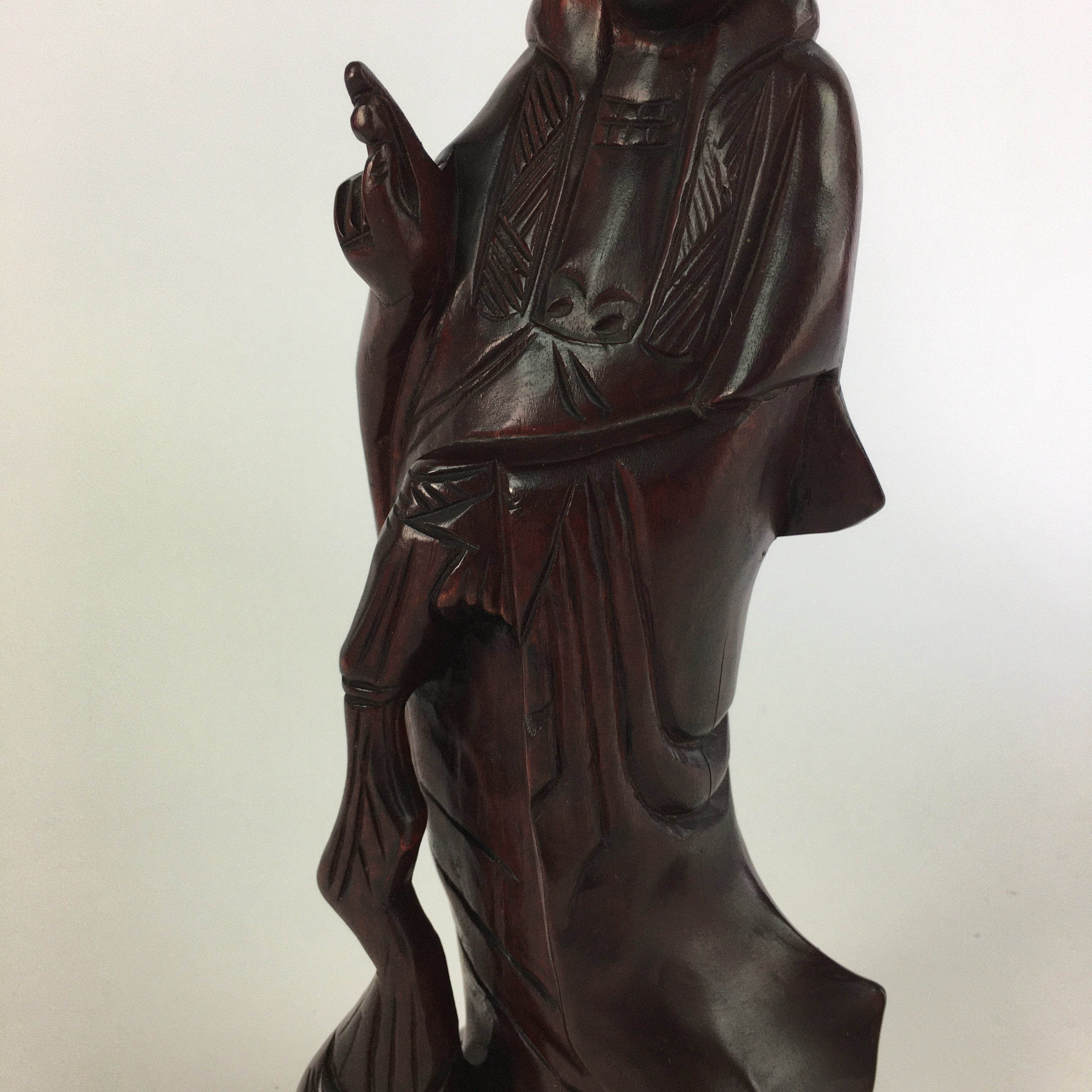 Japanese Wooden Buddhist Statue Vtg Figurine Kannon Bosatsu Fish BD628