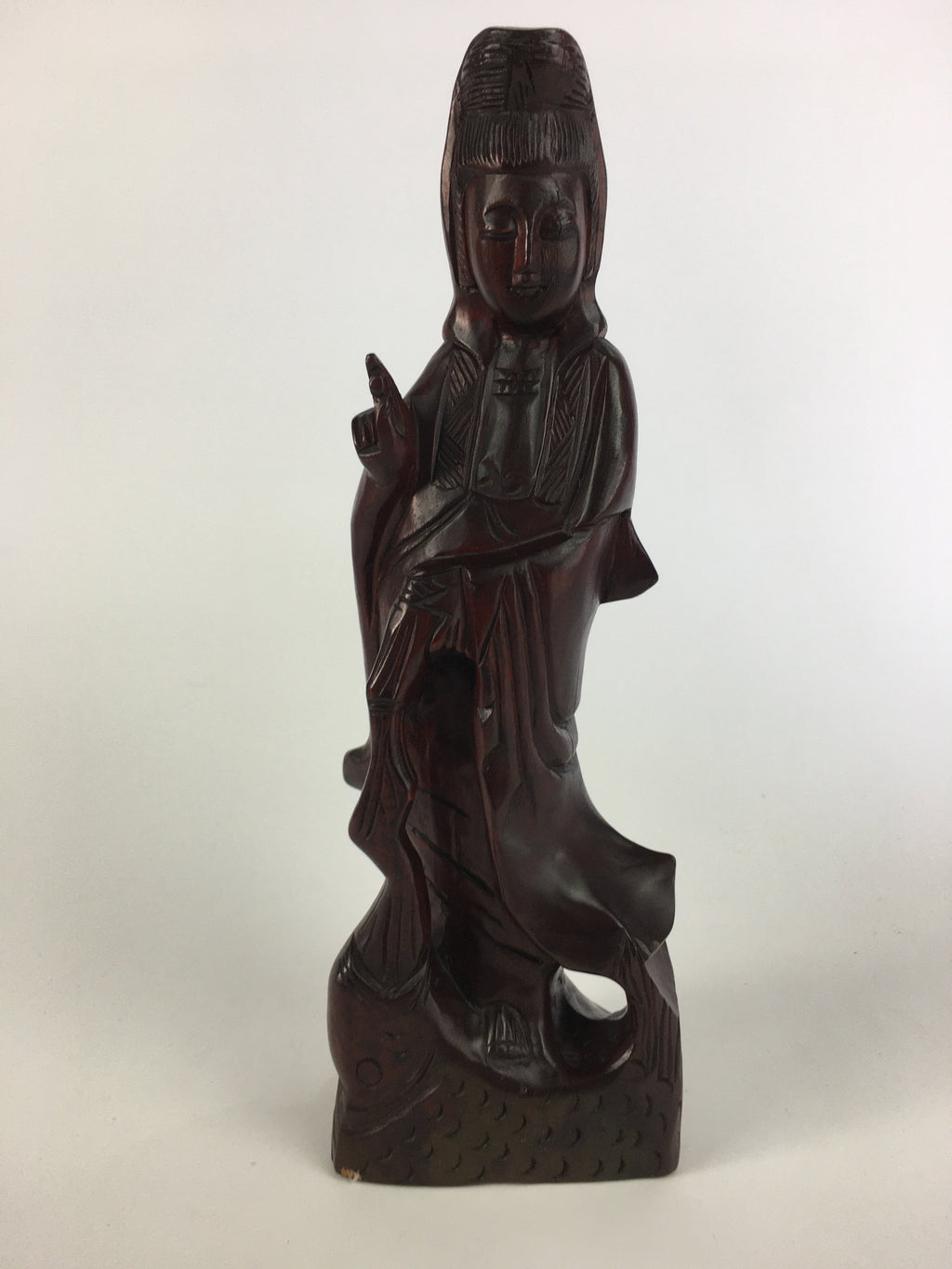 Japanese Wooden Buddhist Statue Vtg Figurine Kannon Bosatsu Fish BD628