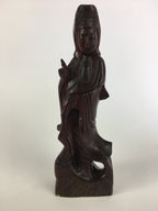 Japanese Wooden Buddhist Statue Vtg Figurine Kannon Bosatsu Fish BD628