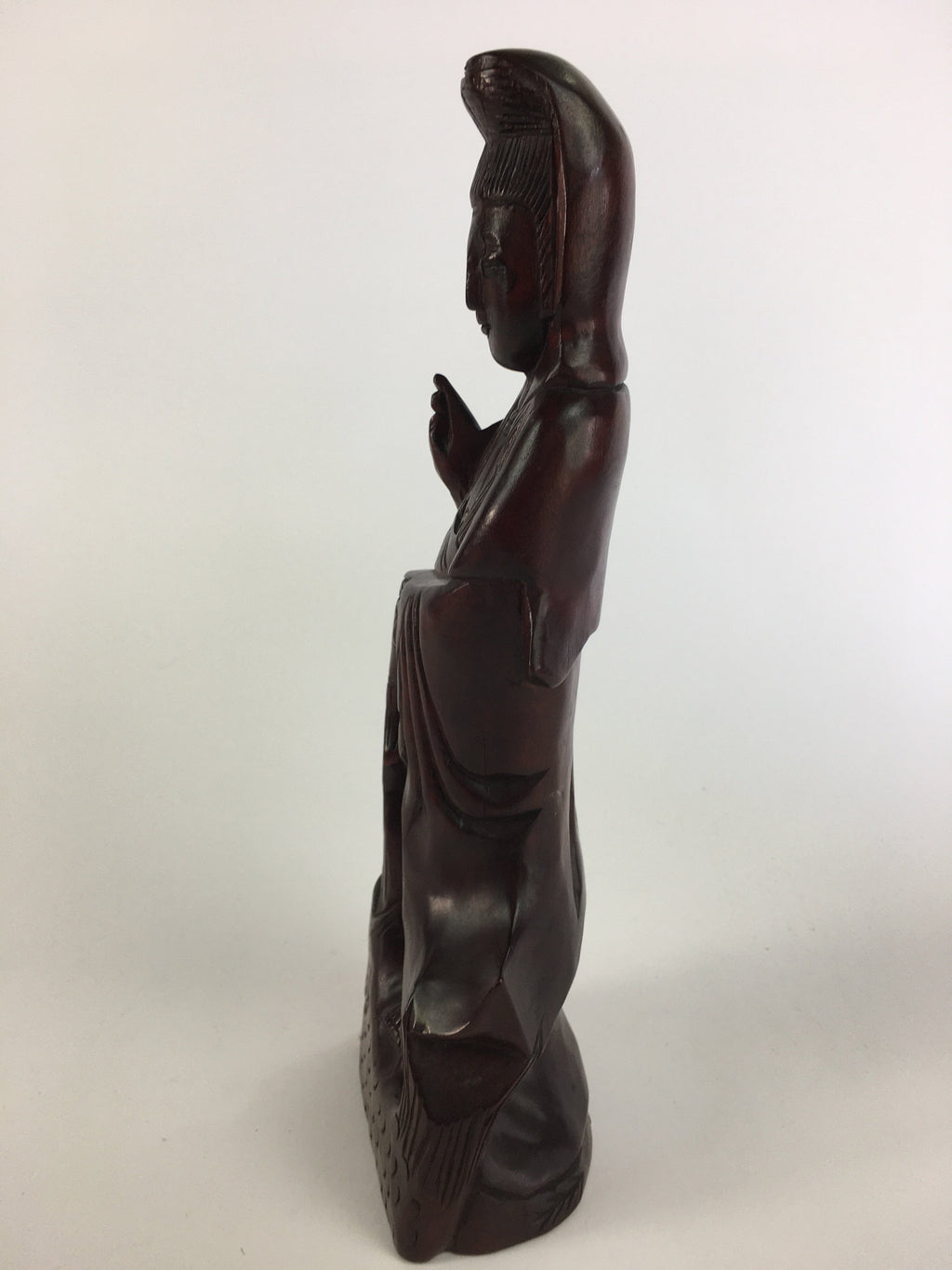 Japanese Wooden Buddhist Statue Vtg Figurine Kannon Bosatsu Fish BD628