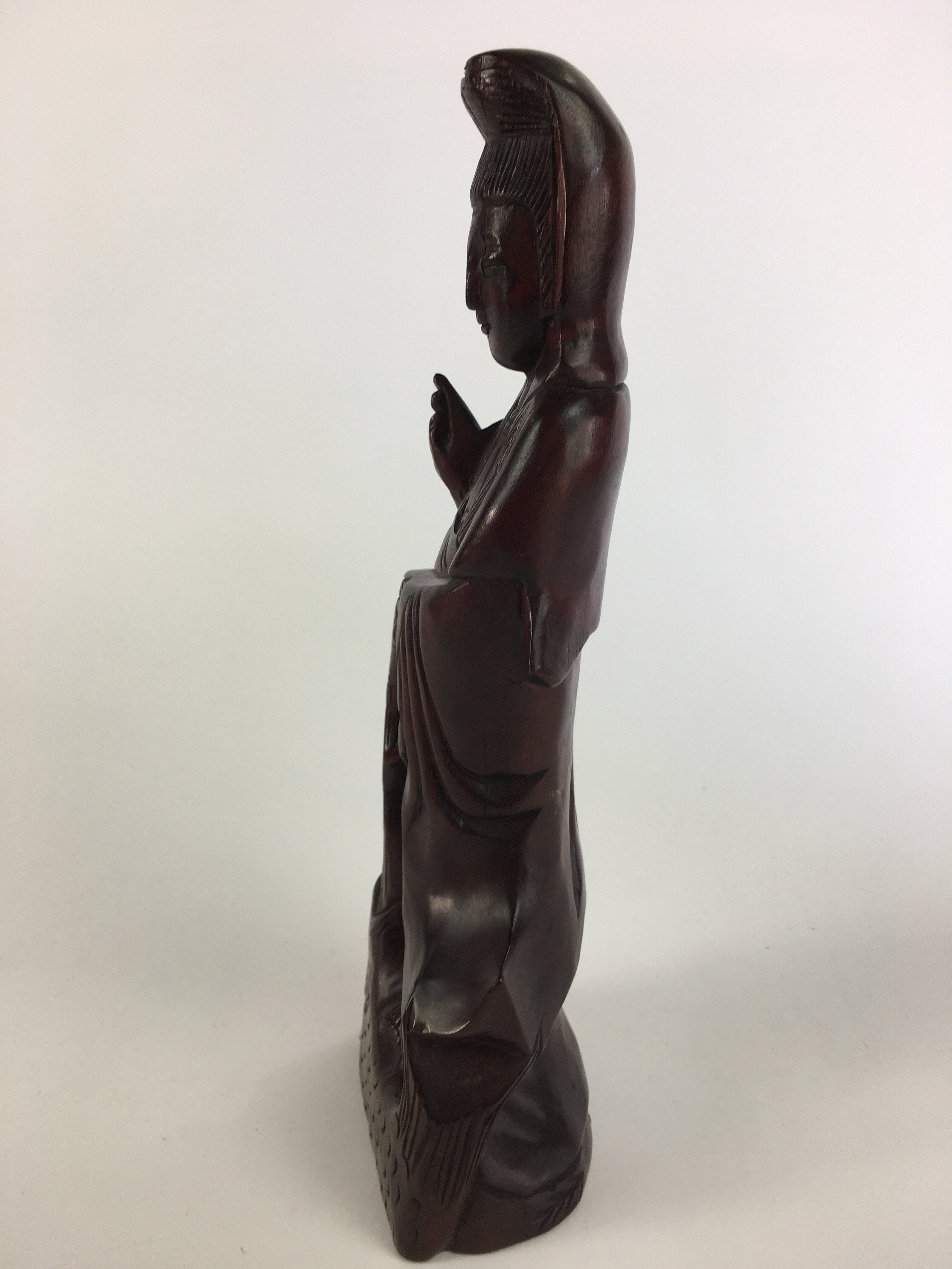 Japanese Wooden Buddhist Statue Vtg Figurine Kannon Bosatsu Fish BD628
