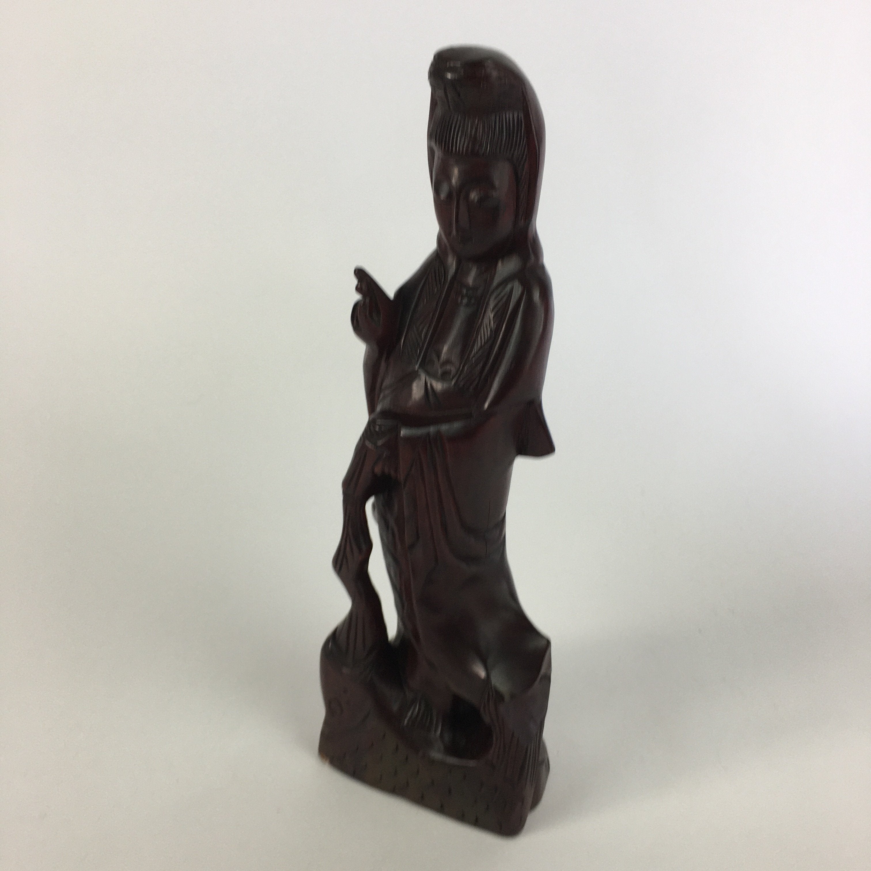 Japanese Wooden Buddhist Statue Vtg Figurine Kannon Bosatsu Fish BD628