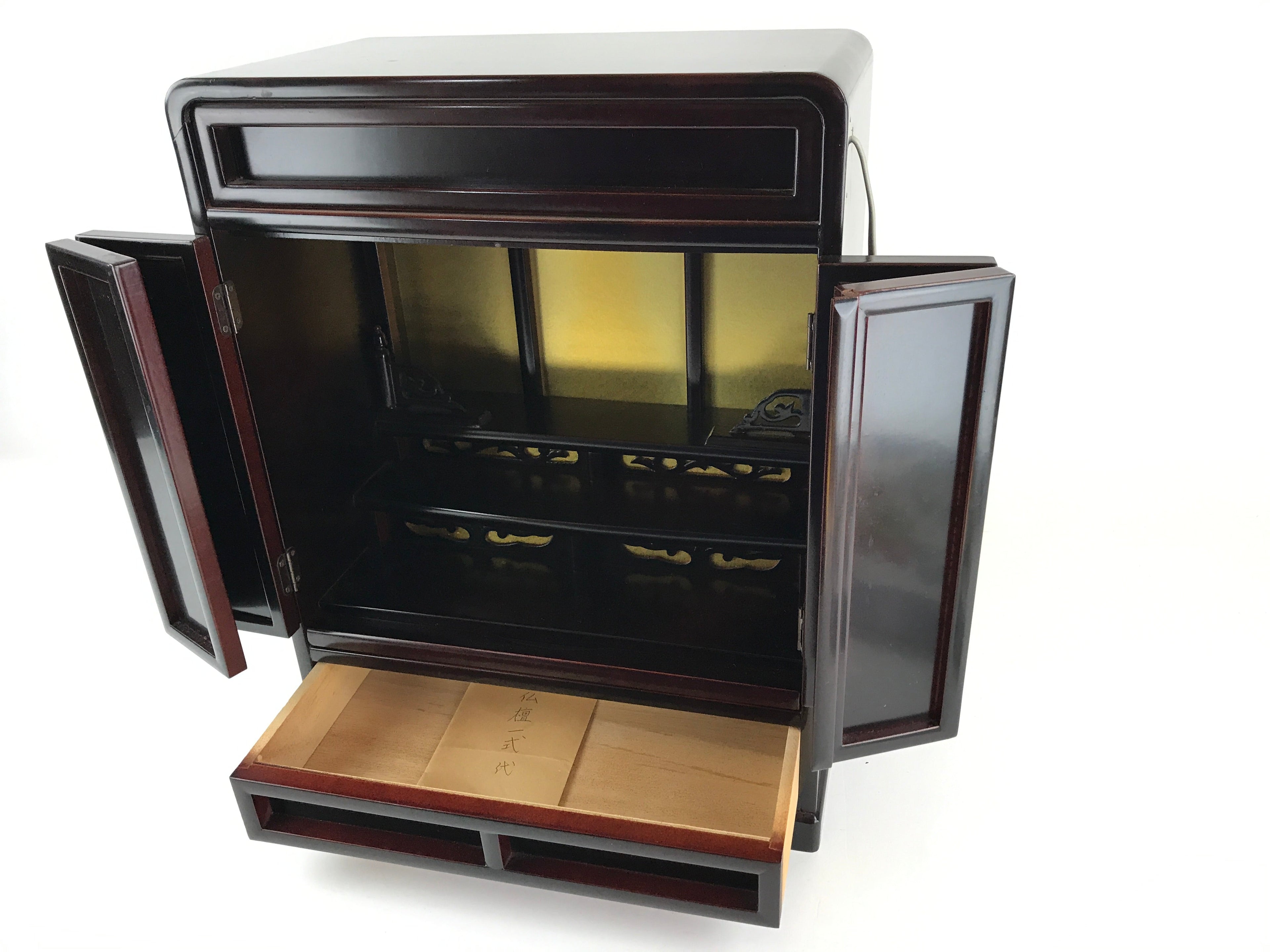 Japanese Wooden Buddhist altar Cabinet Butsudan Vtg Electric Light T318