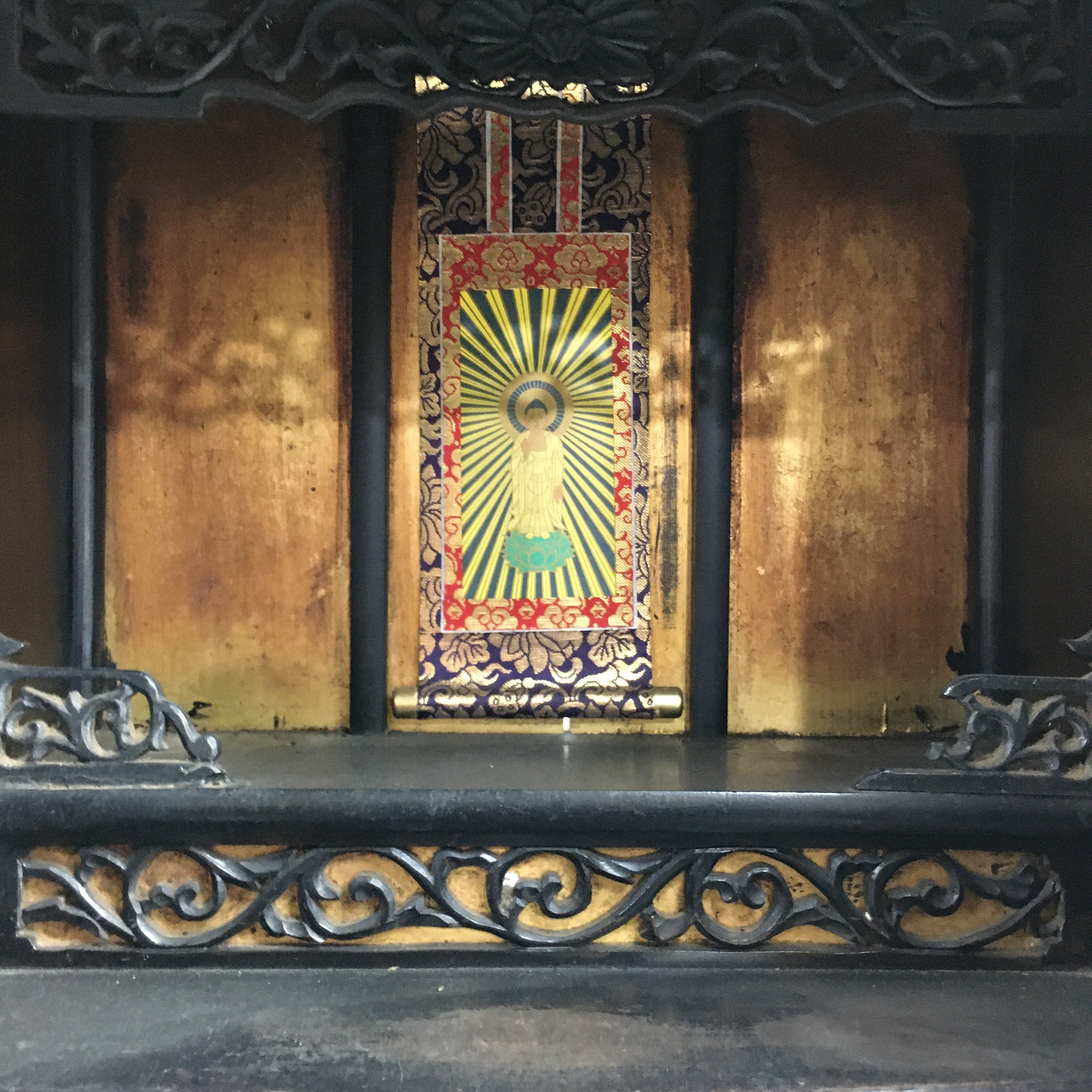 Japanese Wooden Buddhist altar Vtg Butsudan Wood Cabinet Black T259