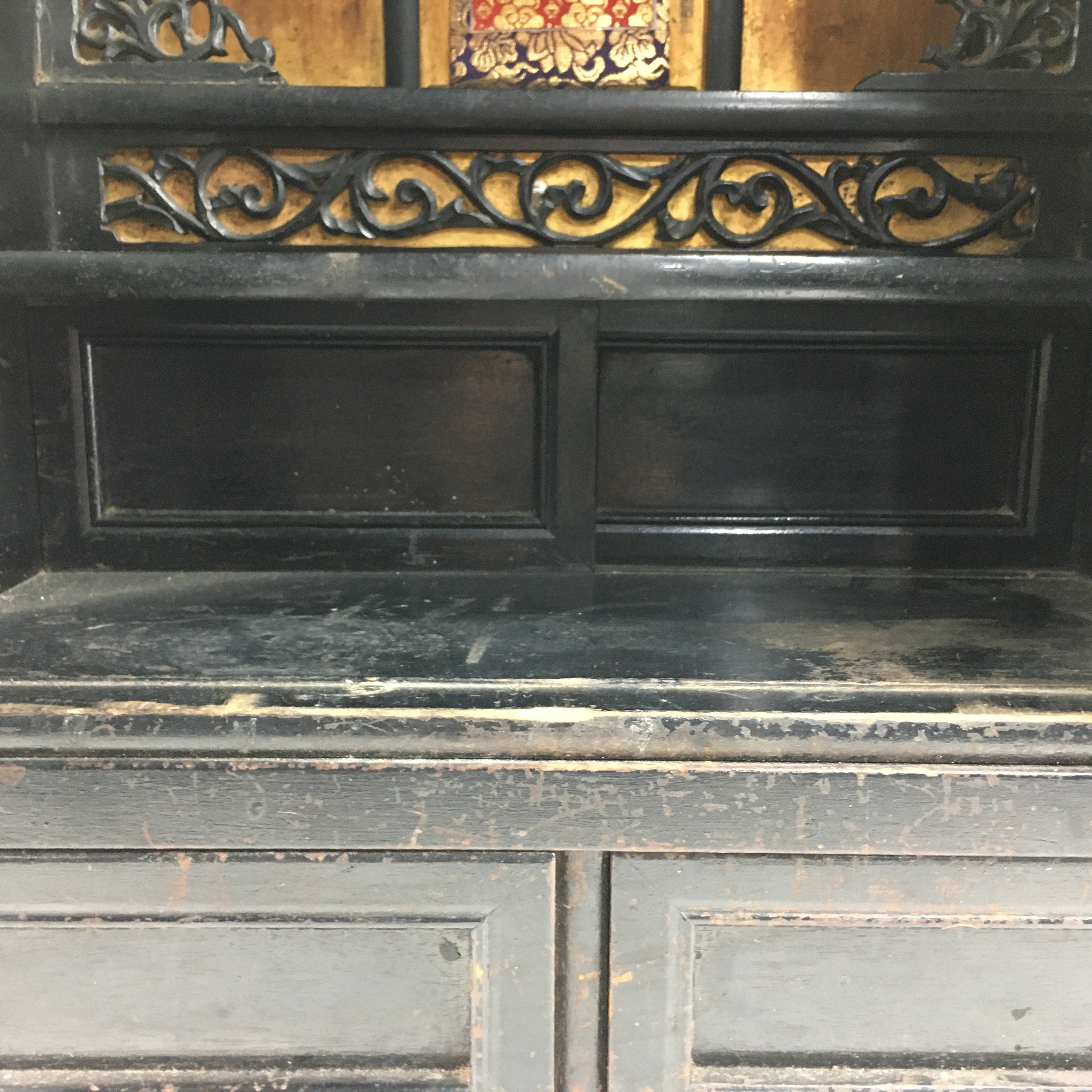 Japanese Wooden Buddhist altar Vtg Butsudan Wood Cabinet Black T259