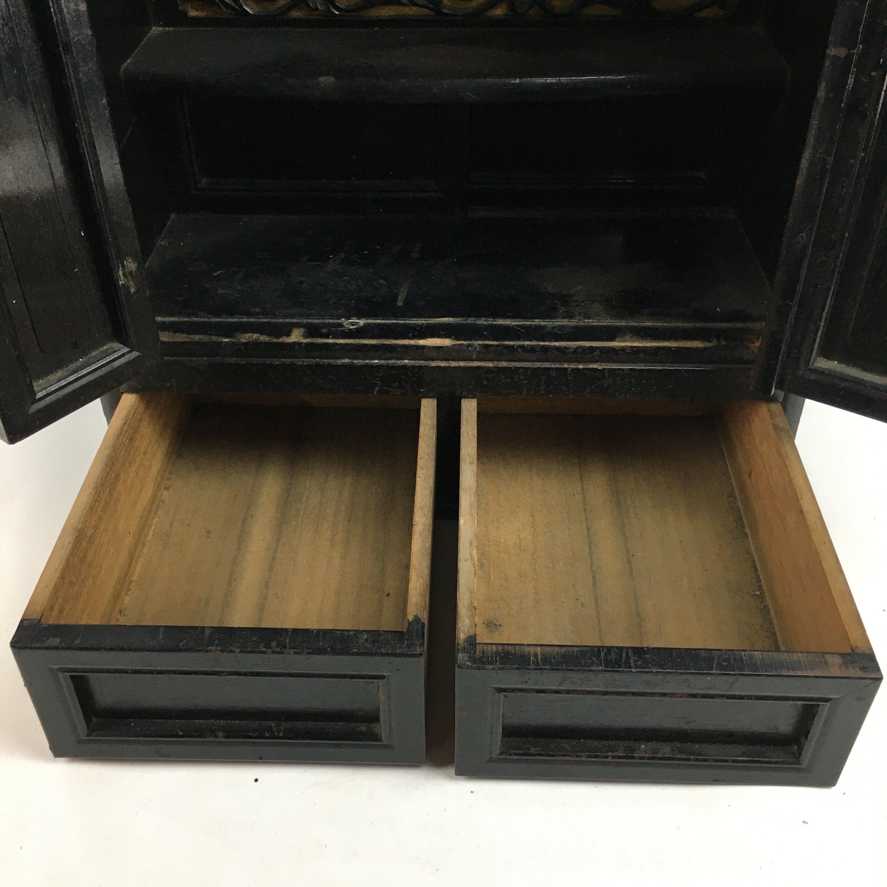 Japanese Wooden Buddhist altar Vtg Butsudan Wood Cabinet Black T259