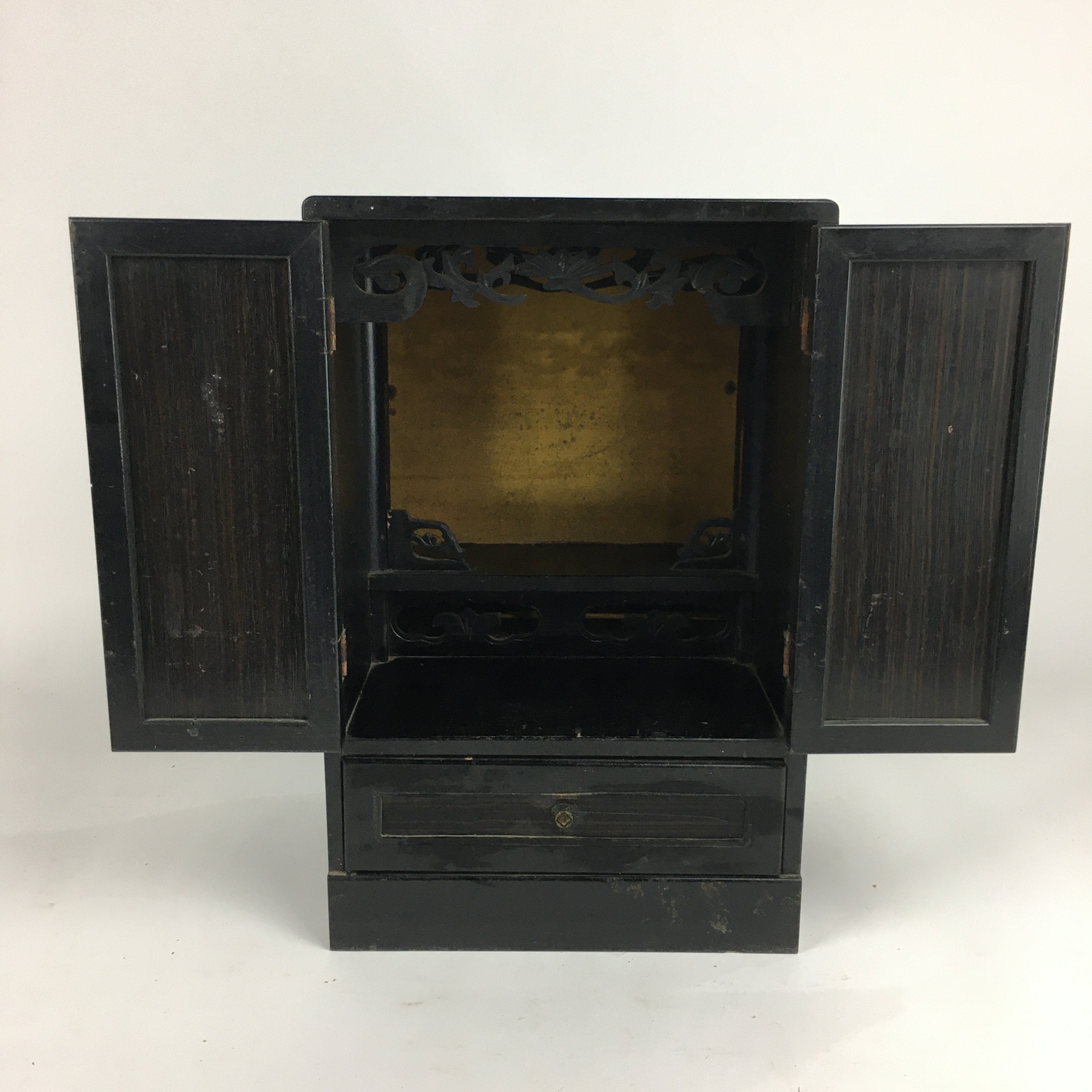 Japanese Wooden Buddhist altar Vtg Butsudan Wood Cabinet Black T264