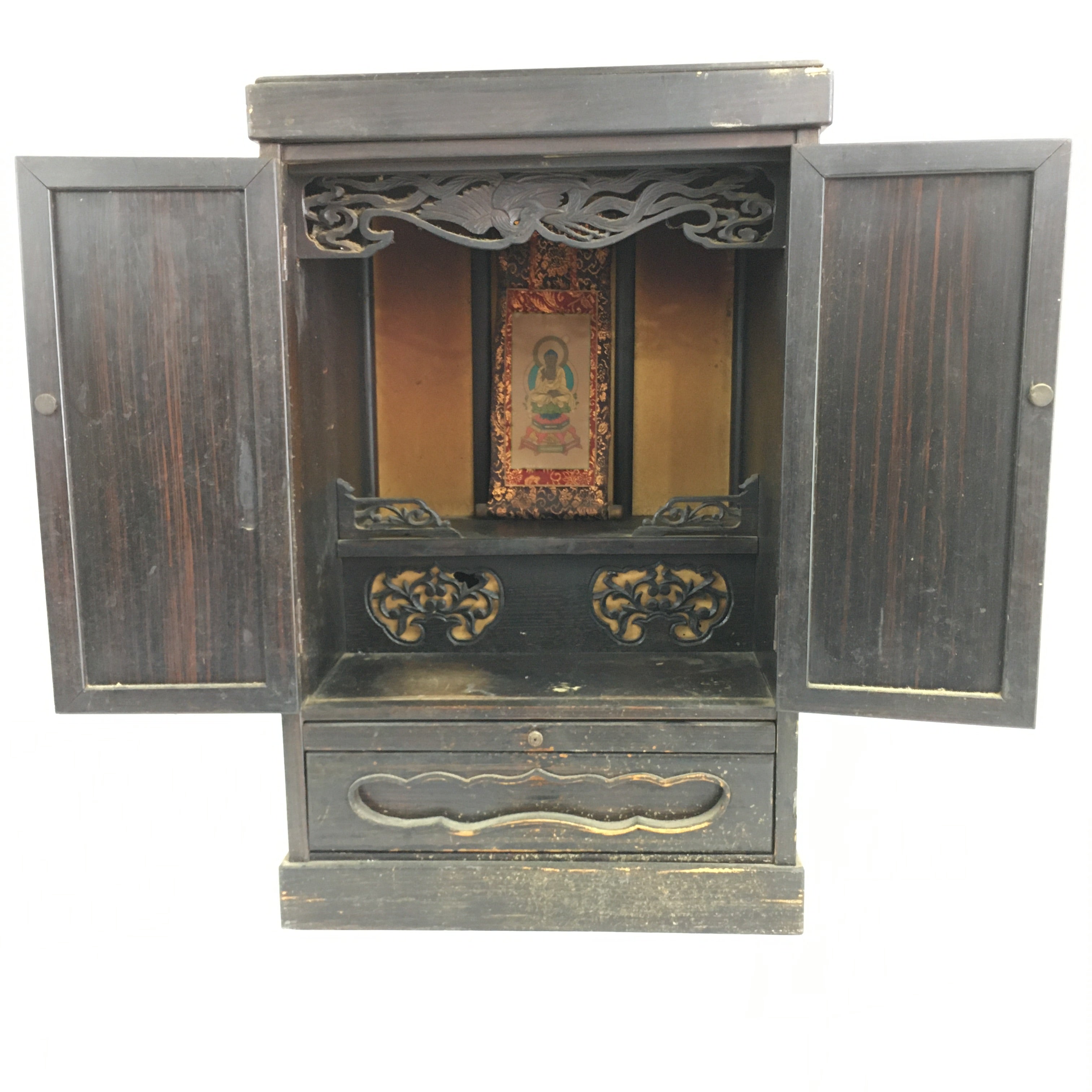 Japanese Wooden Buddhist altar Vtg Butsudan Wood Cabinet Black T292