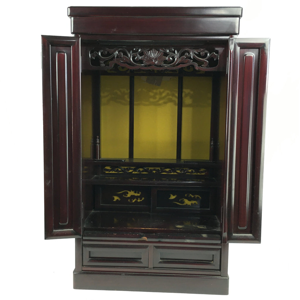 Japanese Wooden Buddhist altar Vtg Butsudan Wood Cabinet Reddish-Brown T249