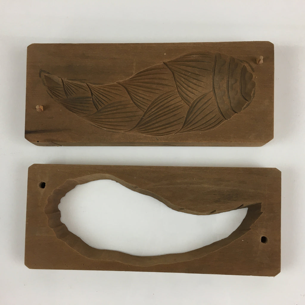 Japanese Wooden Cake Mold Kashigata Sweets Vtg Carving Bamboo Shoot Kg379