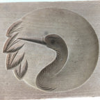 Japanese Wooden Cake Mold Kashigata Sweets Vtg Carving Brown Crane Kg359