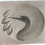 Japanese Wooden Cake Mold Kashigata Sweets Vtg Carving Brown Crane Kg359