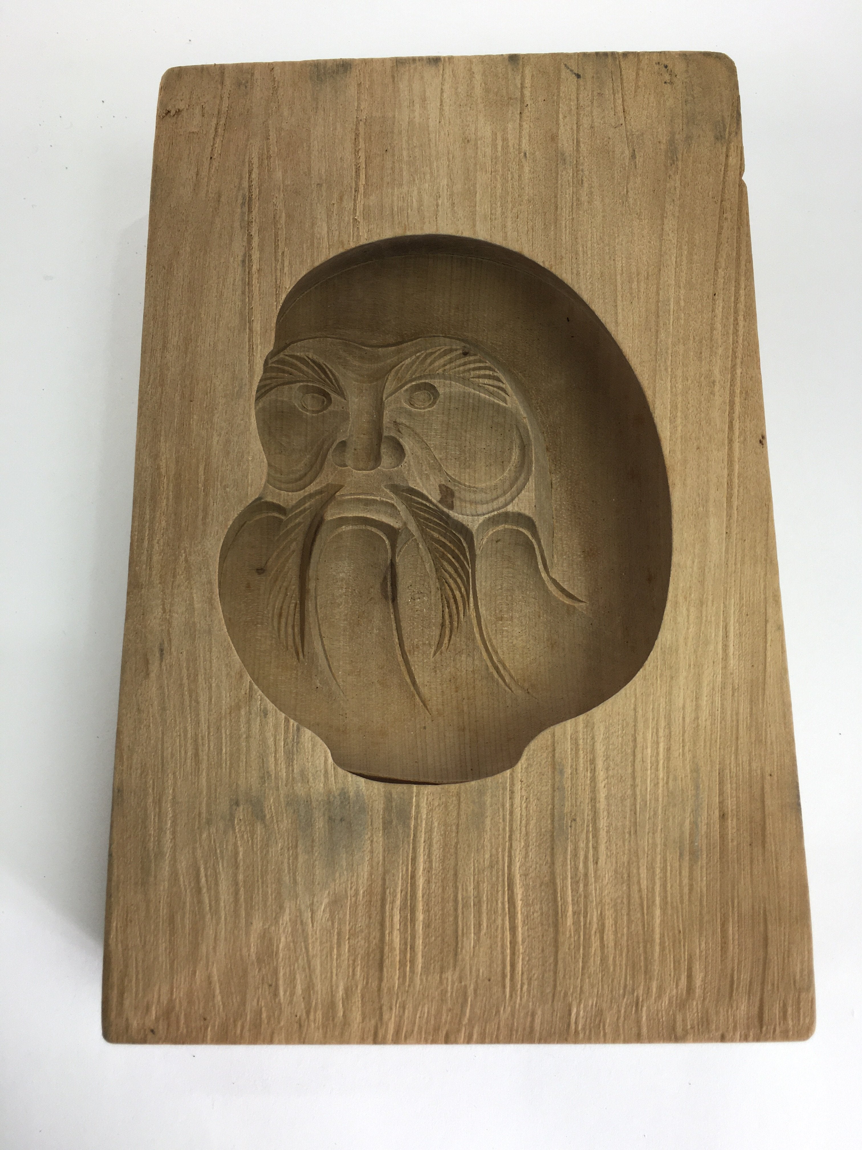 Japanese Wooden Cake Mold Kashigata Sweets Vtg Carving Brown Daruma Kg367