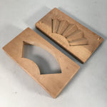Japanese Wooden Cake Mold Kashigata Sweets Vtg Carving Brown Folding Fan Kg289