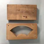 Japanese Wooden Cake Mold Kashigata Sweets Vtg Carving Brown Folding Fan Kg289