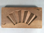 Japanese Wooden Cake Mold Kashigata Sweets Vtg Carving Brown Folding Fan Kg289